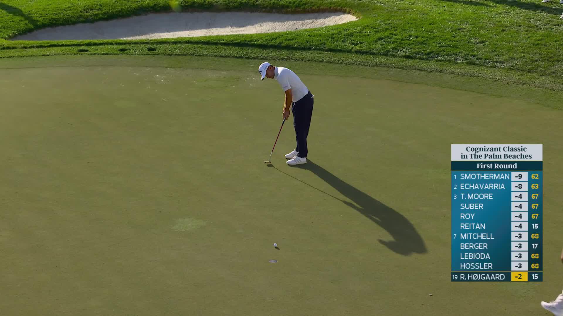 Rasmus Højgaard sinks 14-foot birdie putt on No. 16 at Cognizant Classic