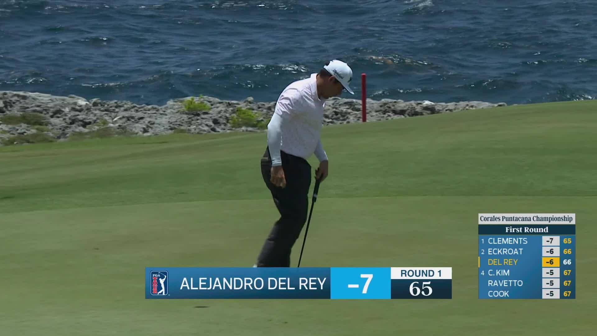 Alejandro Del Rey drains 34-foot putt for birdie on No. 9 at Corales Puntacana