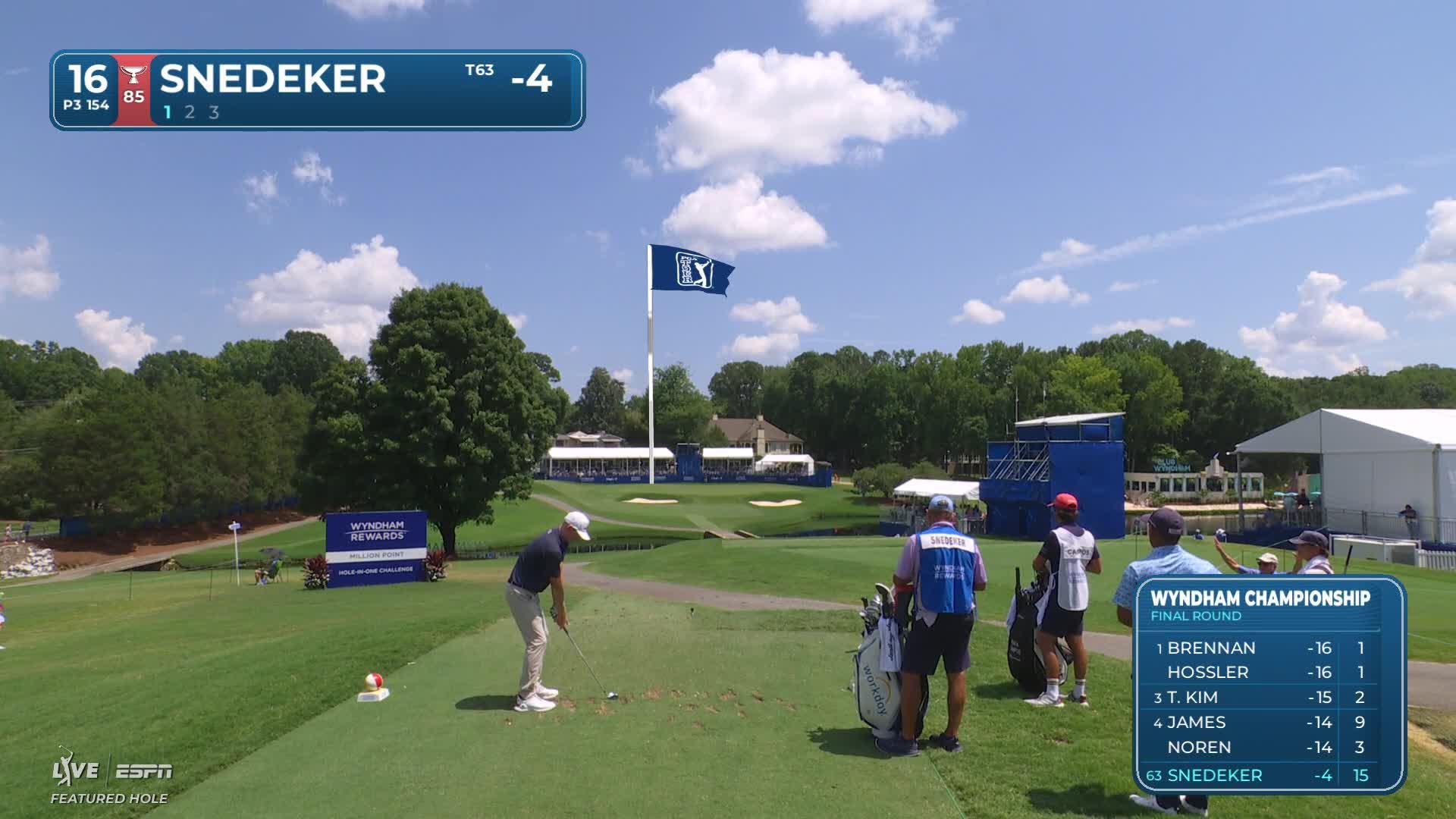 Brandt Snedeker hits tee shot to 5 feet, sets up birdie on No. 16 at Wyndham