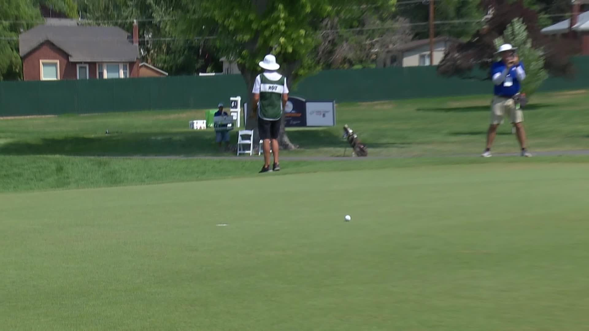 Mason Andersen sinks a 17-foot birdie putt on No. 5 at Utah Championship