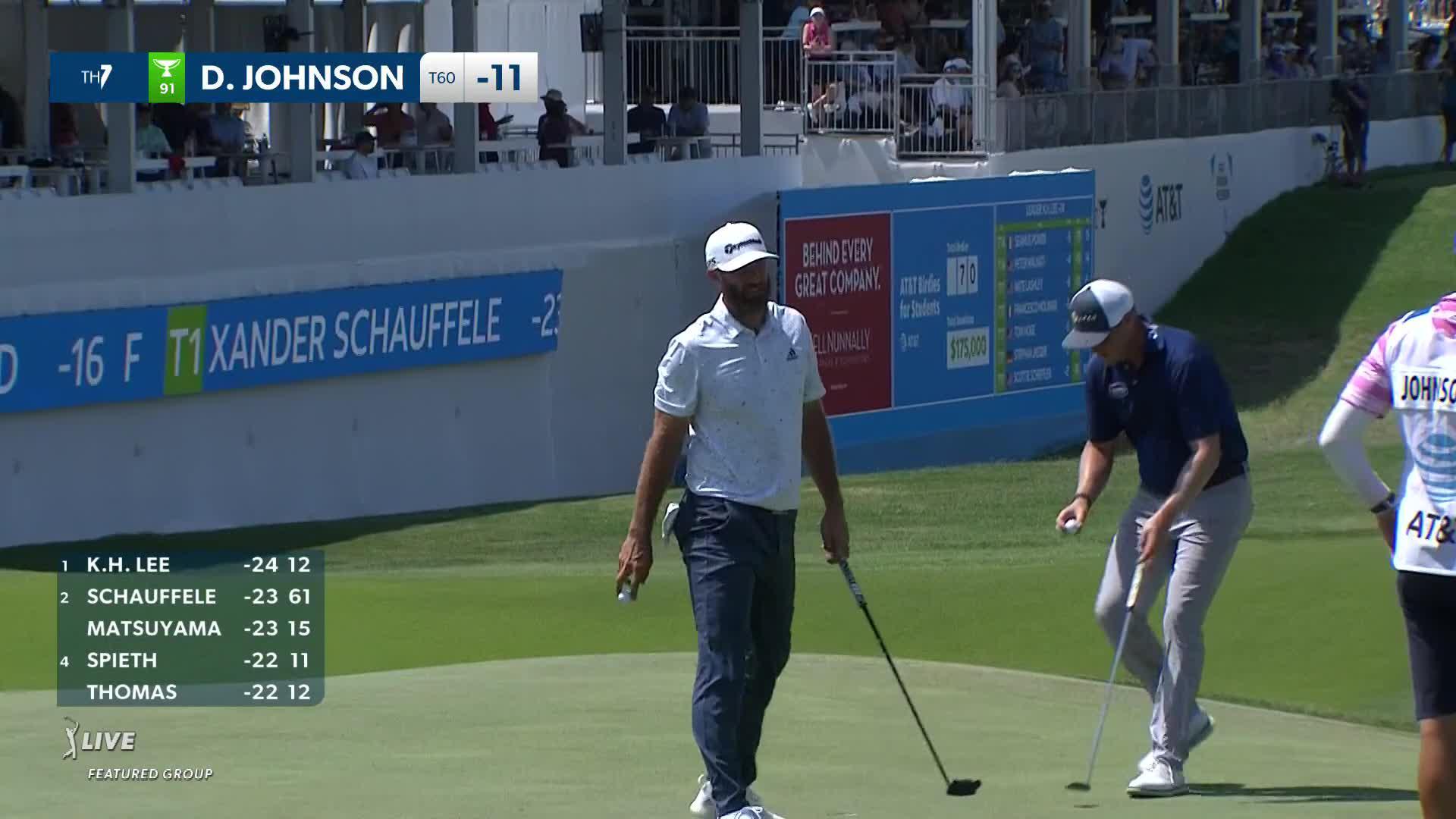 Dustin Johnson goes at flagstick and birdies at AT&T Byron Nelson