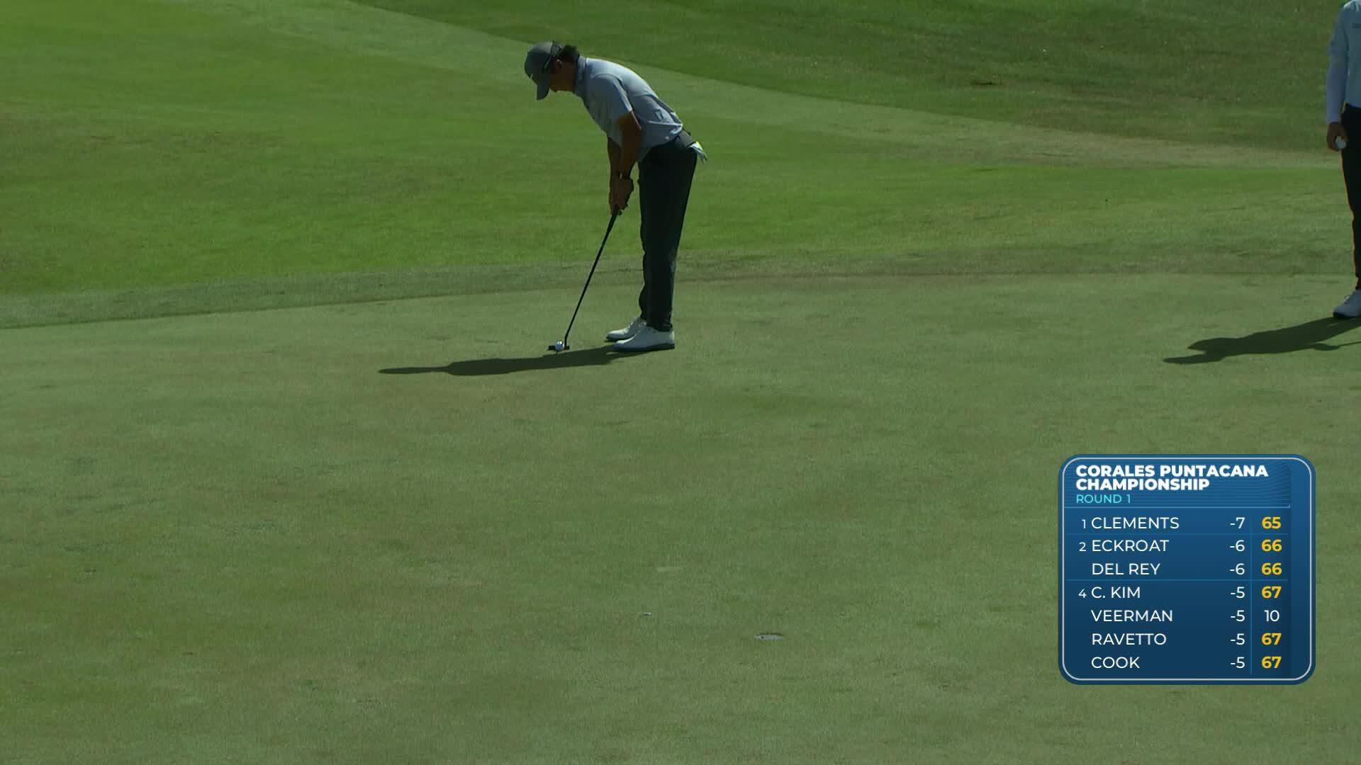 Kensei Hirata sinks 22-foot birdie putt on No. 14 at Corales Puntacana