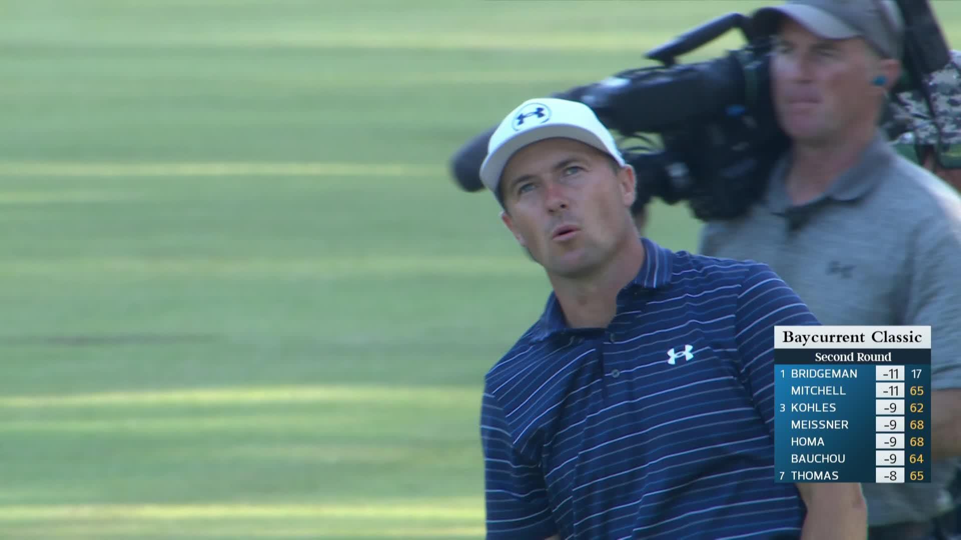 Jordan Spieth's 131-yard approach sets up birdie on No. 18 at Baycurrent