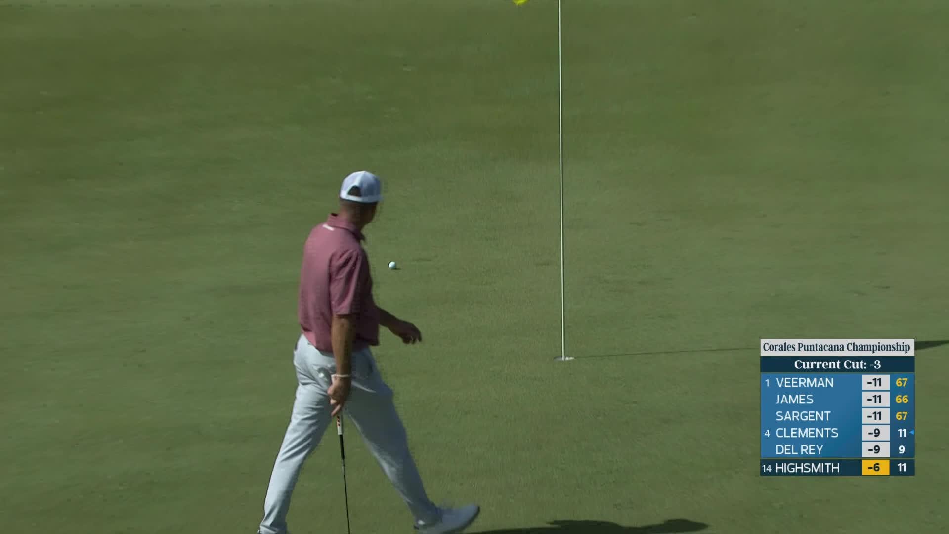 Joe Highsmith sinks 3-foot putt for birdie on No. 12 at Corales Puntacana