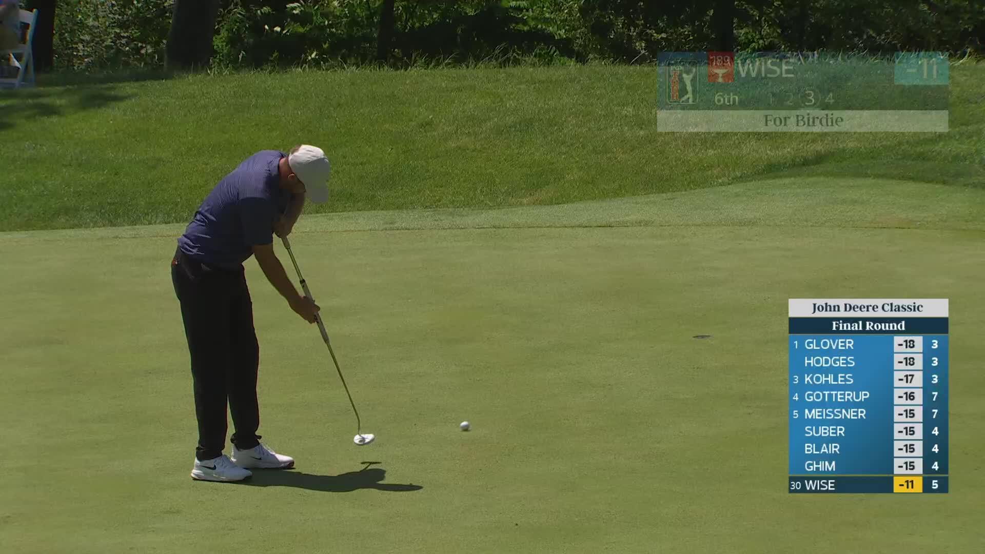 Aaron Wise drains 15-foot putt for birdie on No. 6 at John Deere