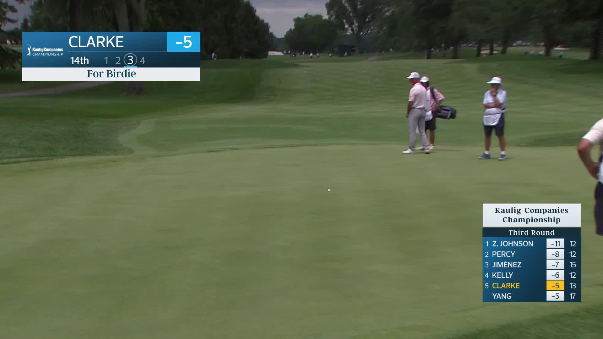 Darren Clarke makes birdie putt on No. 14 at Kaulig Companies Championship