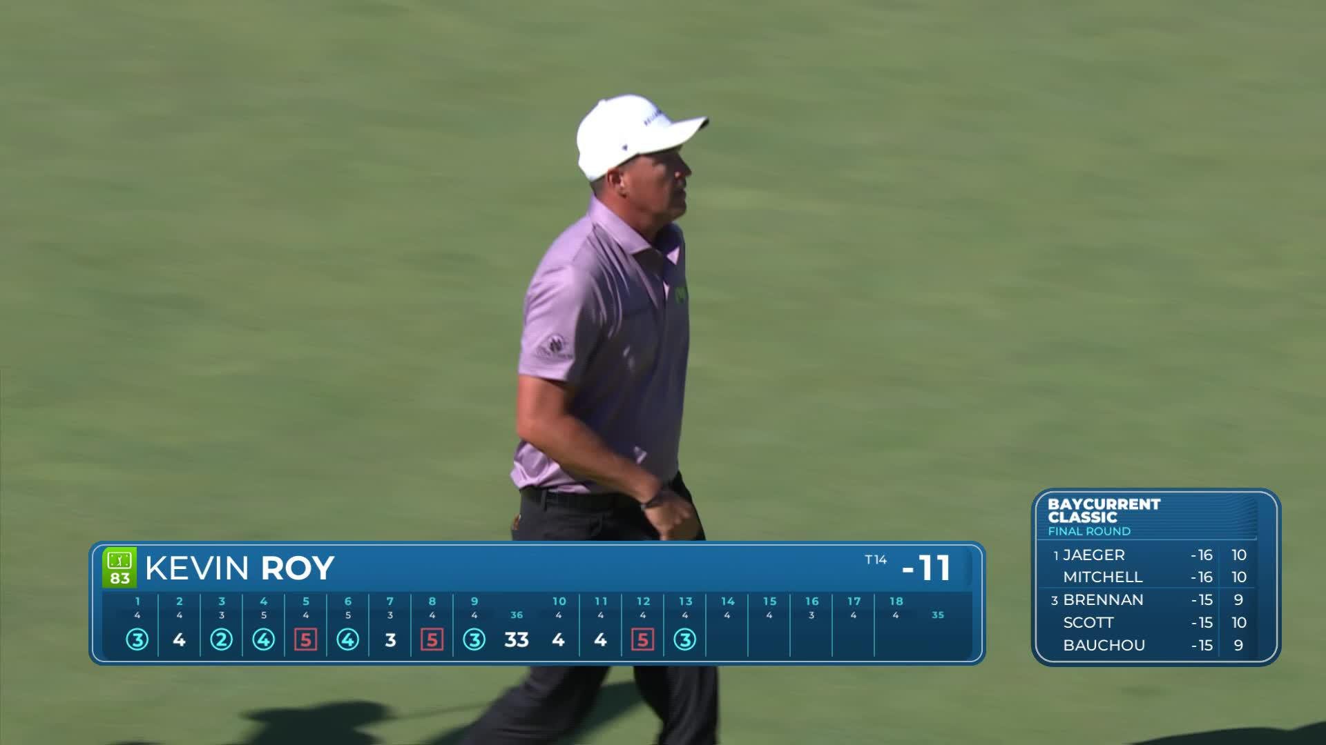Kevin Roy drains 4-foot putt for birdie on No. 13 at Baycurrent