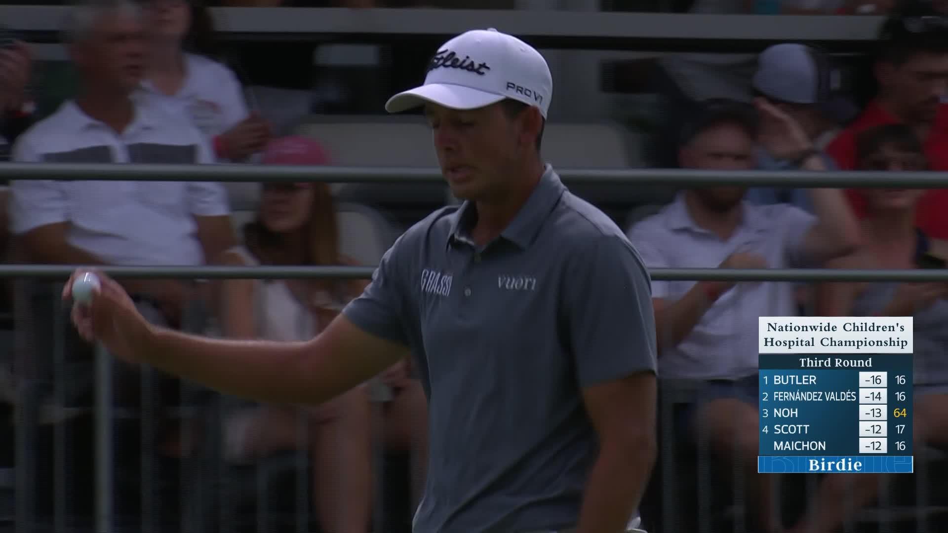 Dylan Menante makes birdie on No. 18 at Nationwide Children's