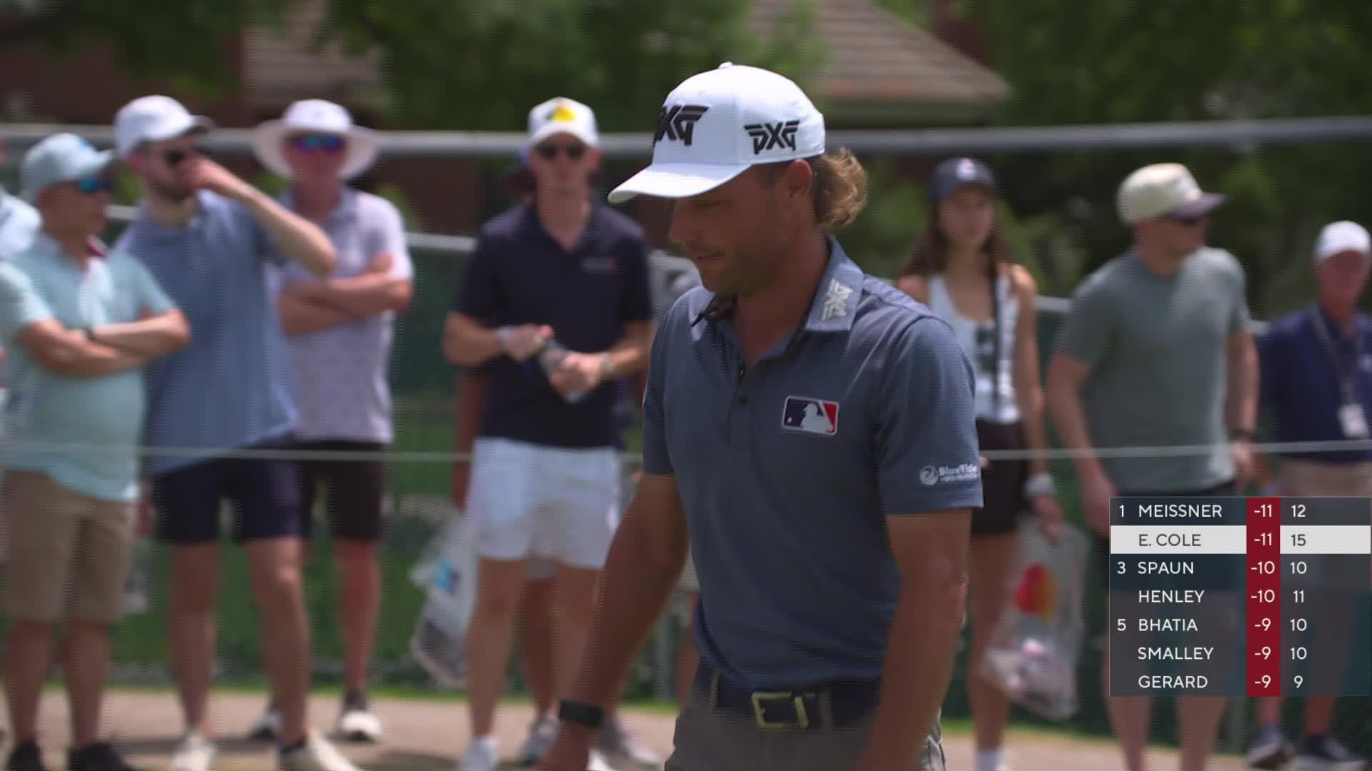 Eric Cole holes 28-foot shot from rough for birdie on No. 16 at Charles Schwab