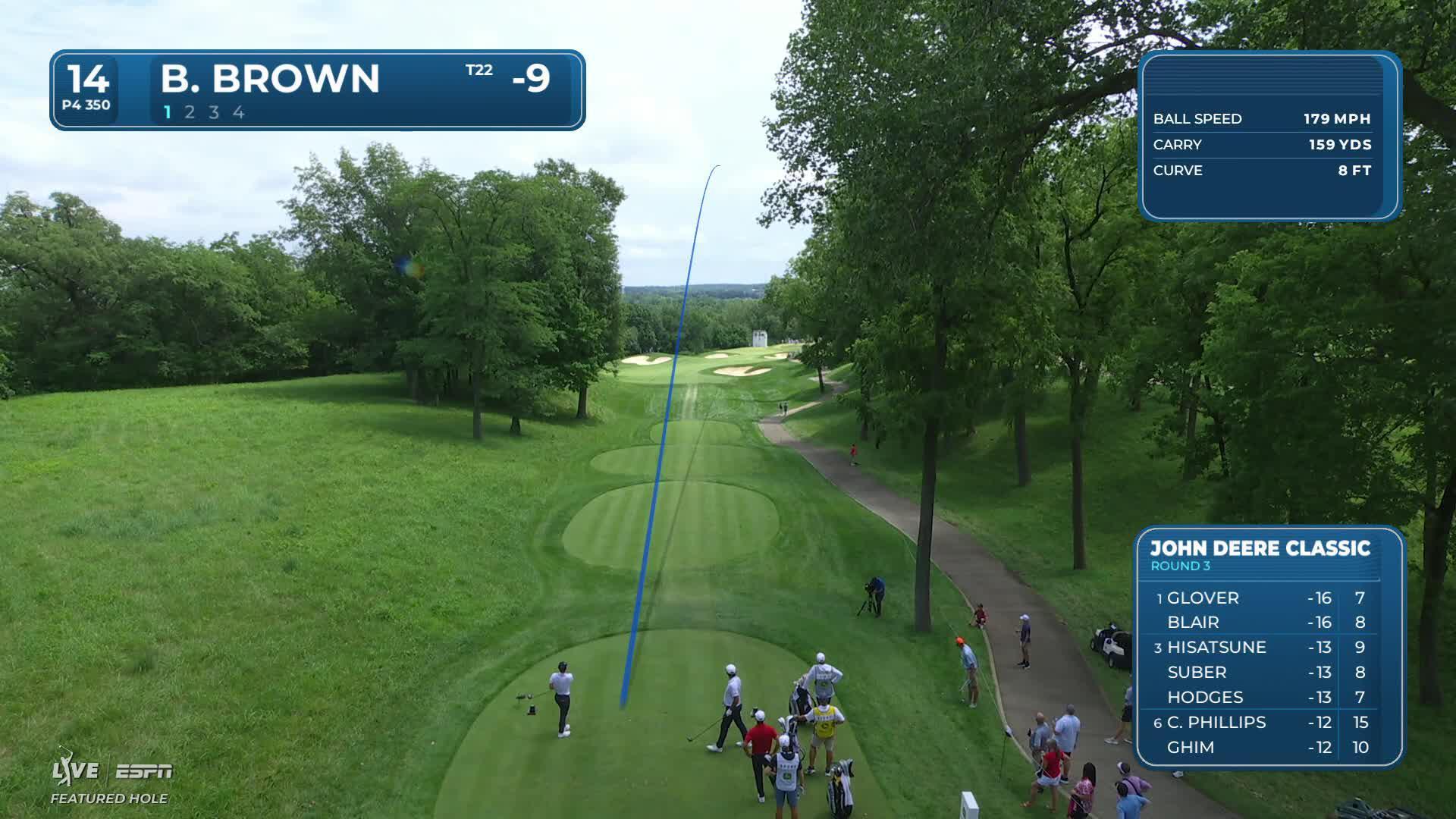 Blades Brown's drive sets up birdie on No. 14 at John Deere