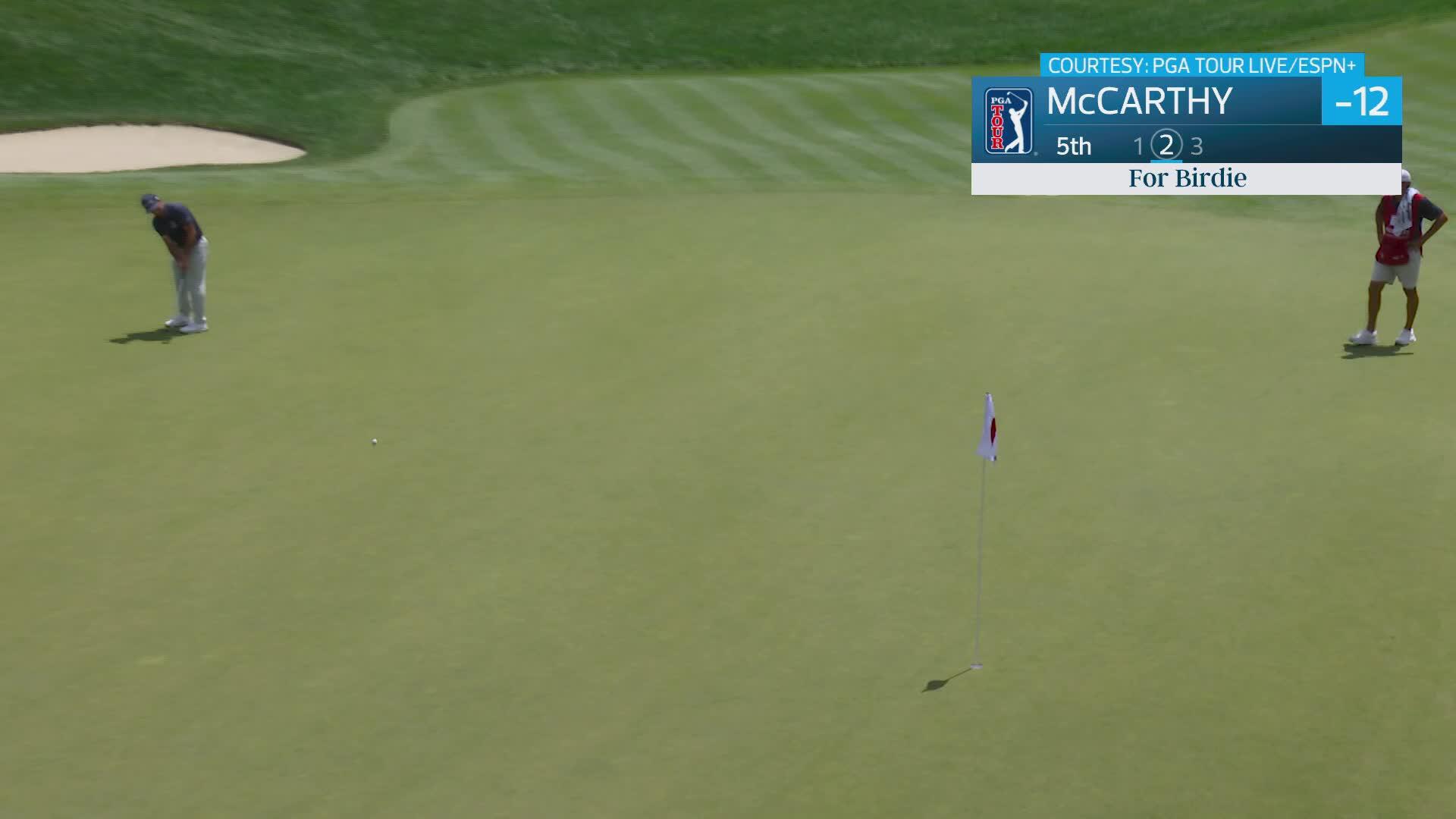 Denny McCarthy sinks 43-foot birdie putt on No. 5 at Travelers