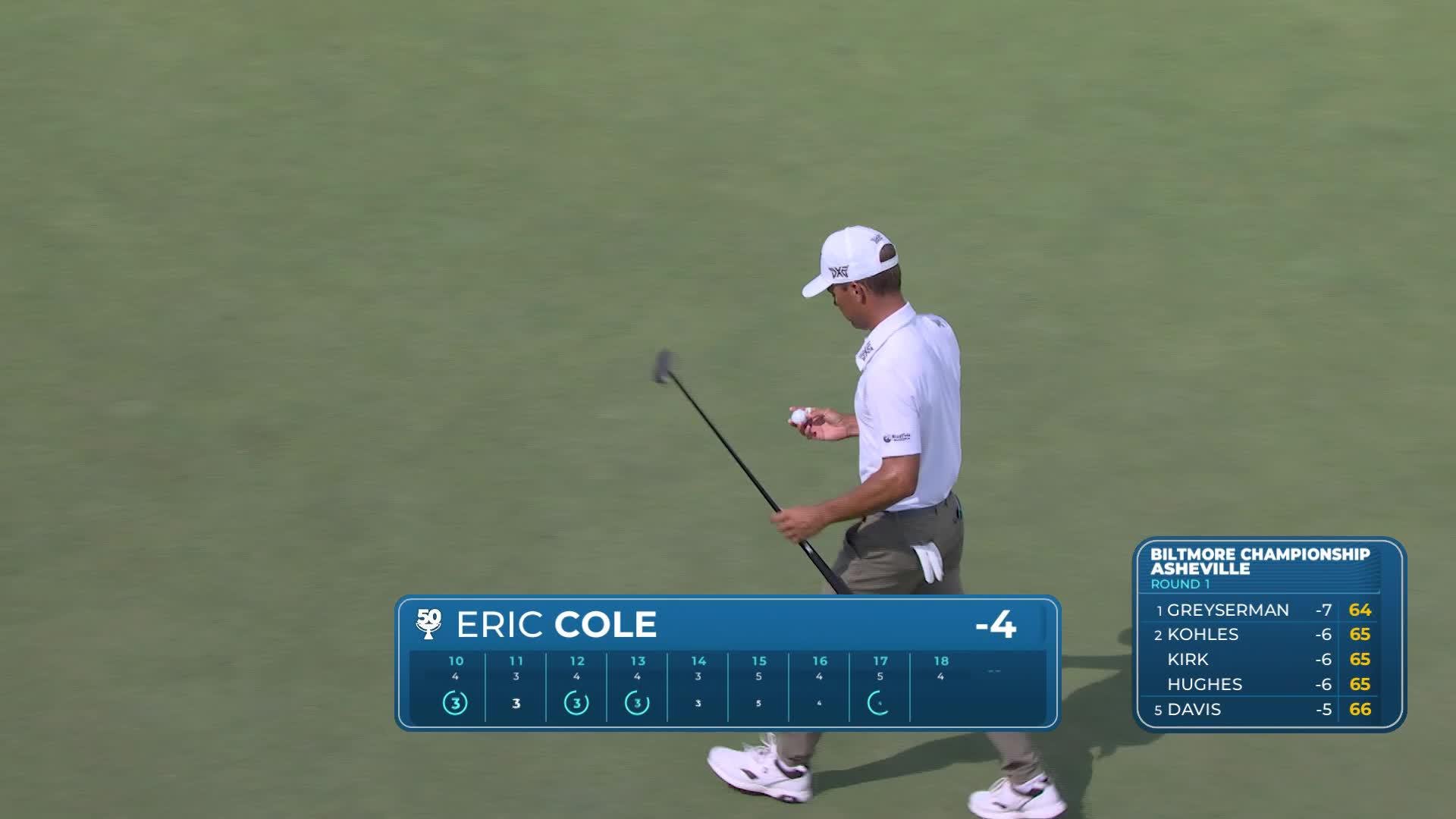 Eric Cole gets up-and-down from 37 yards for birdie on No. 17 at Biltmore Championship