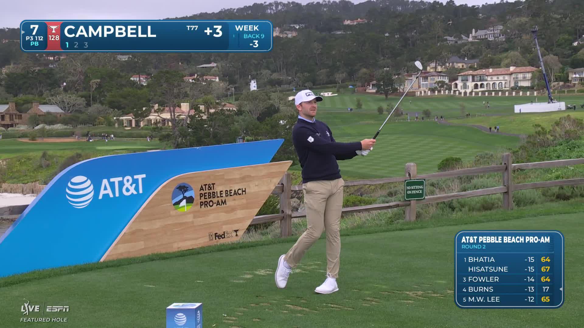 Brian Campbell hits 111-yard tee shot to 6 feet, makes birdie on No. 7 at AT&T Pebble Beach