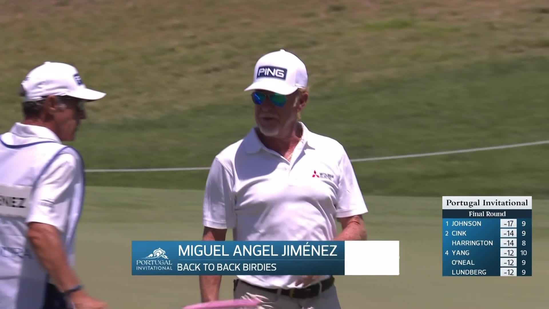 Miguel Angel Jiménez makes birdie on No. 12 at Portugal Invitational