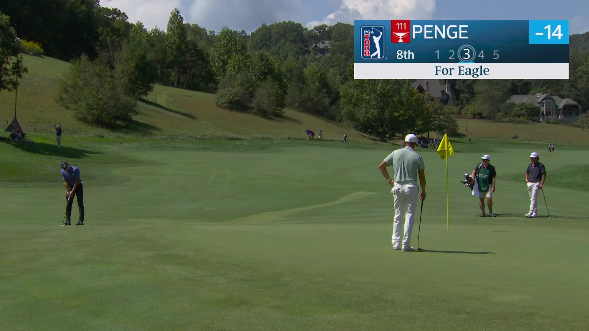 Marco Penge drains 15-inch putt for birdie on No. 8 at Biltmore Championship