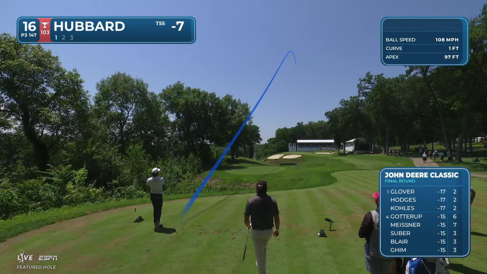 Mark Hubbard sinks 16-foot putt for birdie on No. 16 at John Deere