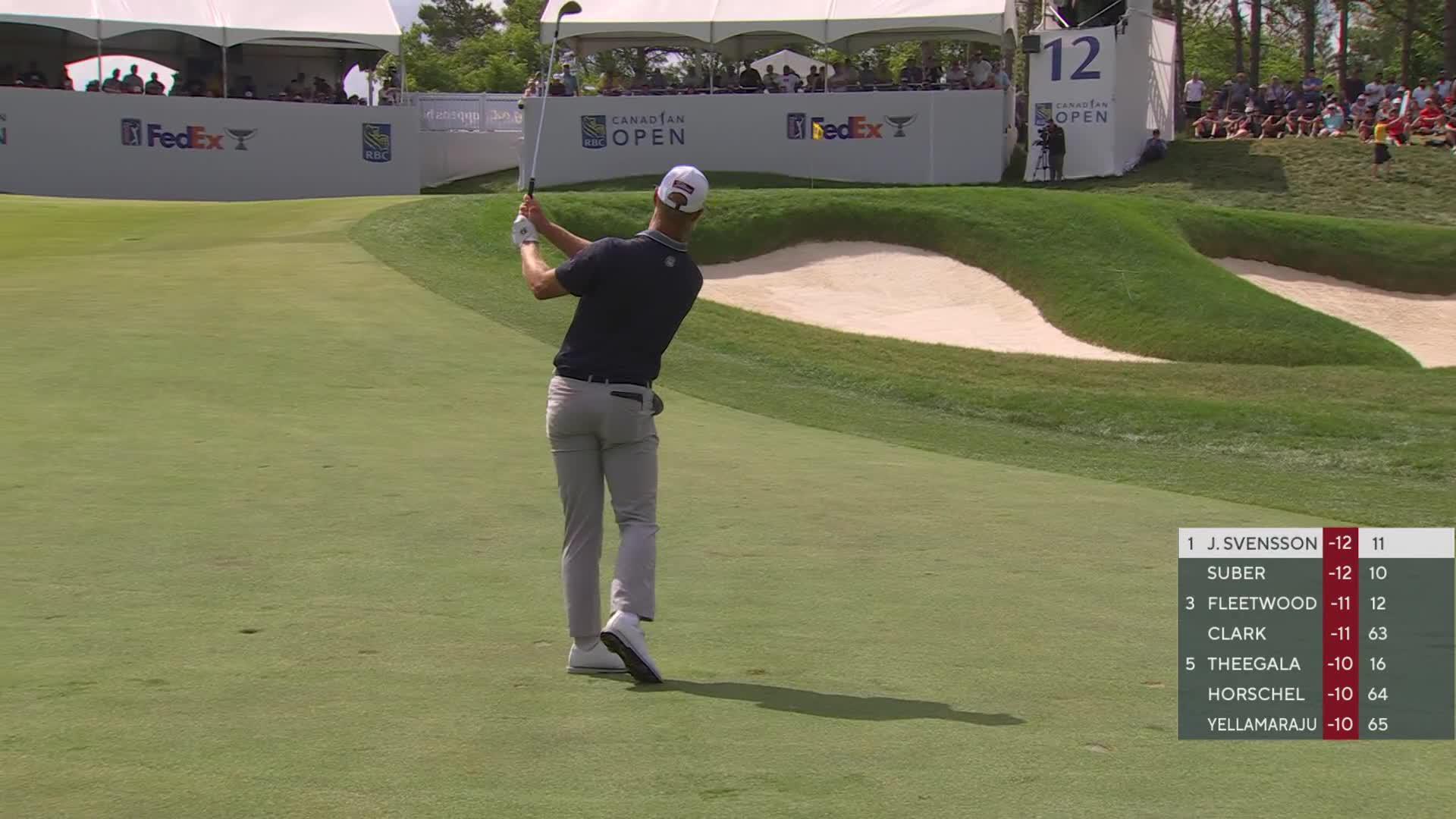 Jesper Svensson gets up-and-down from 64 yards for birdie on No. 12 at RBC Canadian