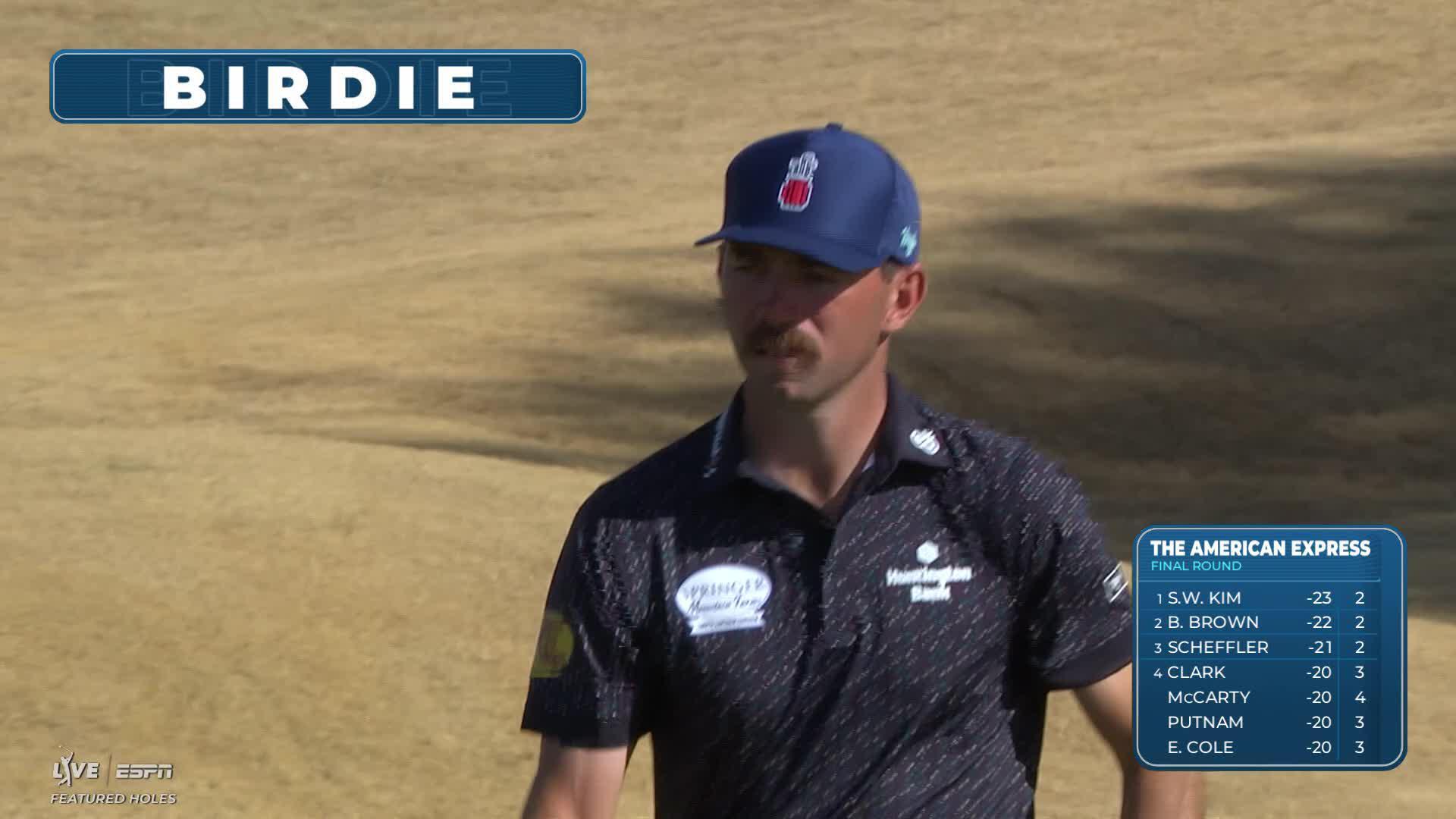 Chandler Phillips drains 5-foot birdie putt on No. 16 at The American Express