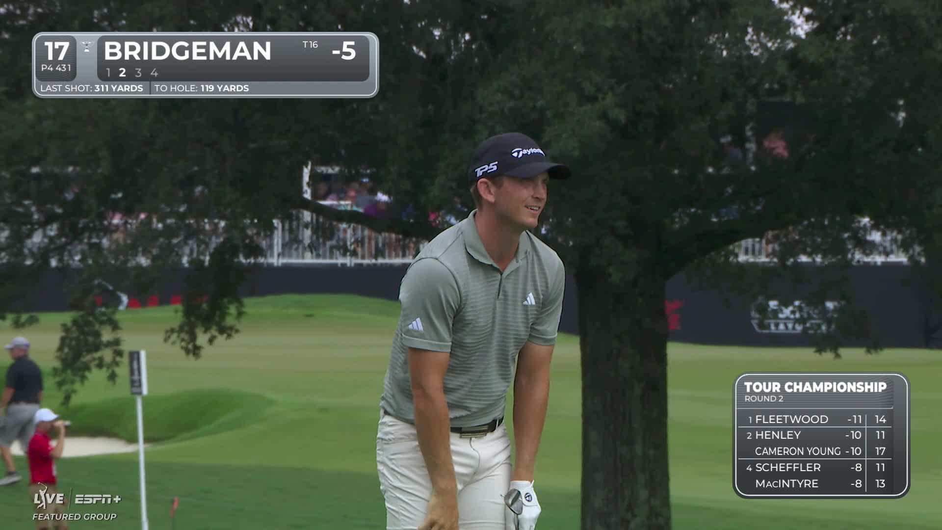 Jacob Bridgeman sinks a 23-foot birdie putt on No. 17 at TOUR Championship