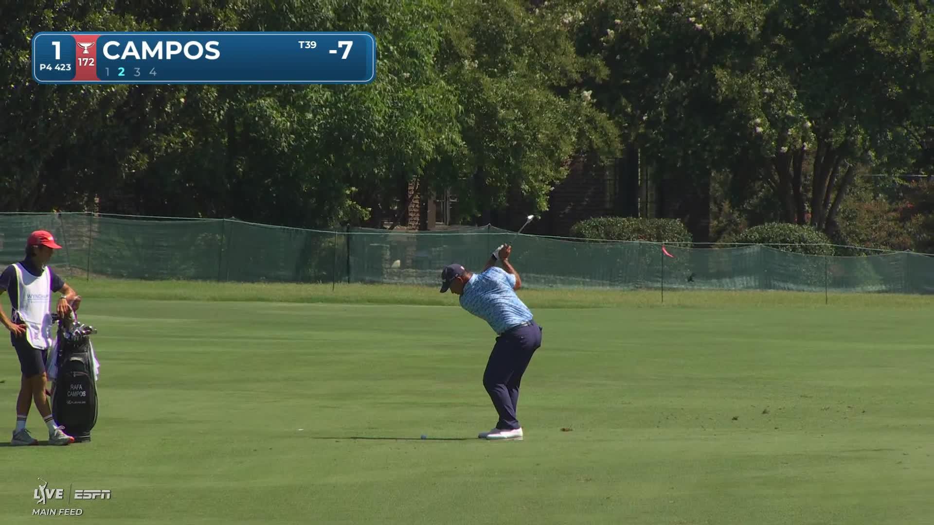 Rafael Campos gets up-and-down from 151 yards for birdie on No. 1 at Wyndham
