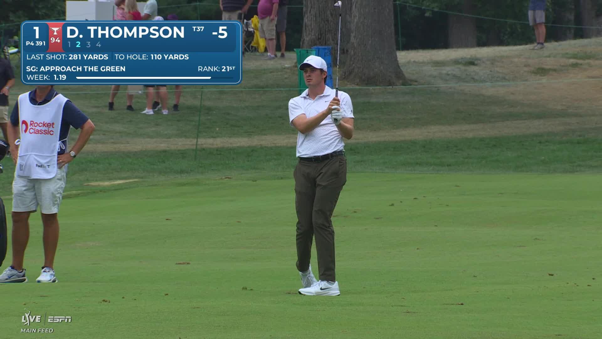 Davis Thompson gets up-and-down from 111 yards for birdie on No. 1 at Rocket Classic