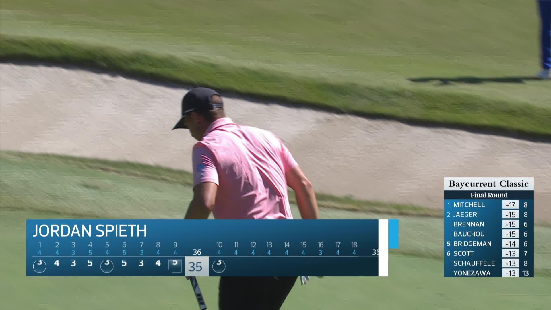 Jordan Spieth drains 16-foot birdie putt on No. 10 at Baycurrent