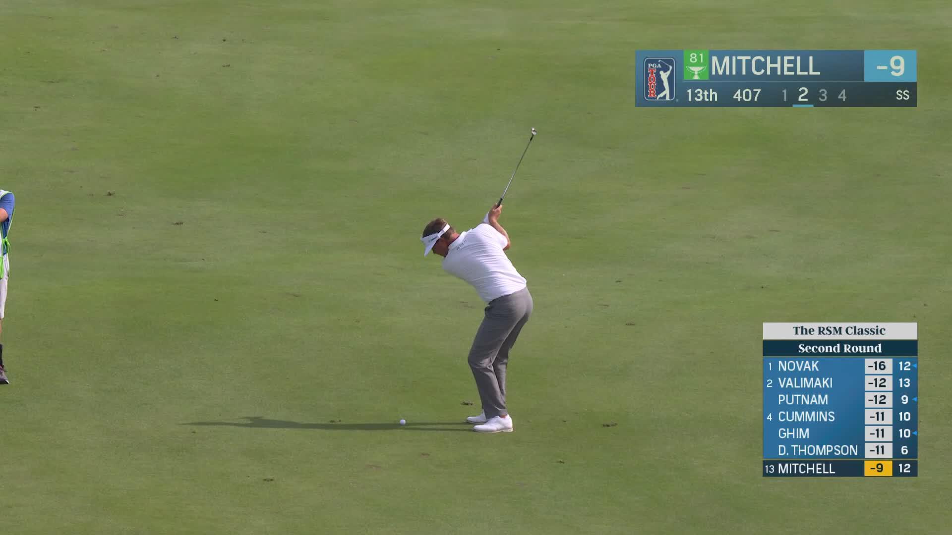 Keith Mitchell hits 89-yard approach to 3 feet, sets up birdie on No. 13 at The RSM Classic