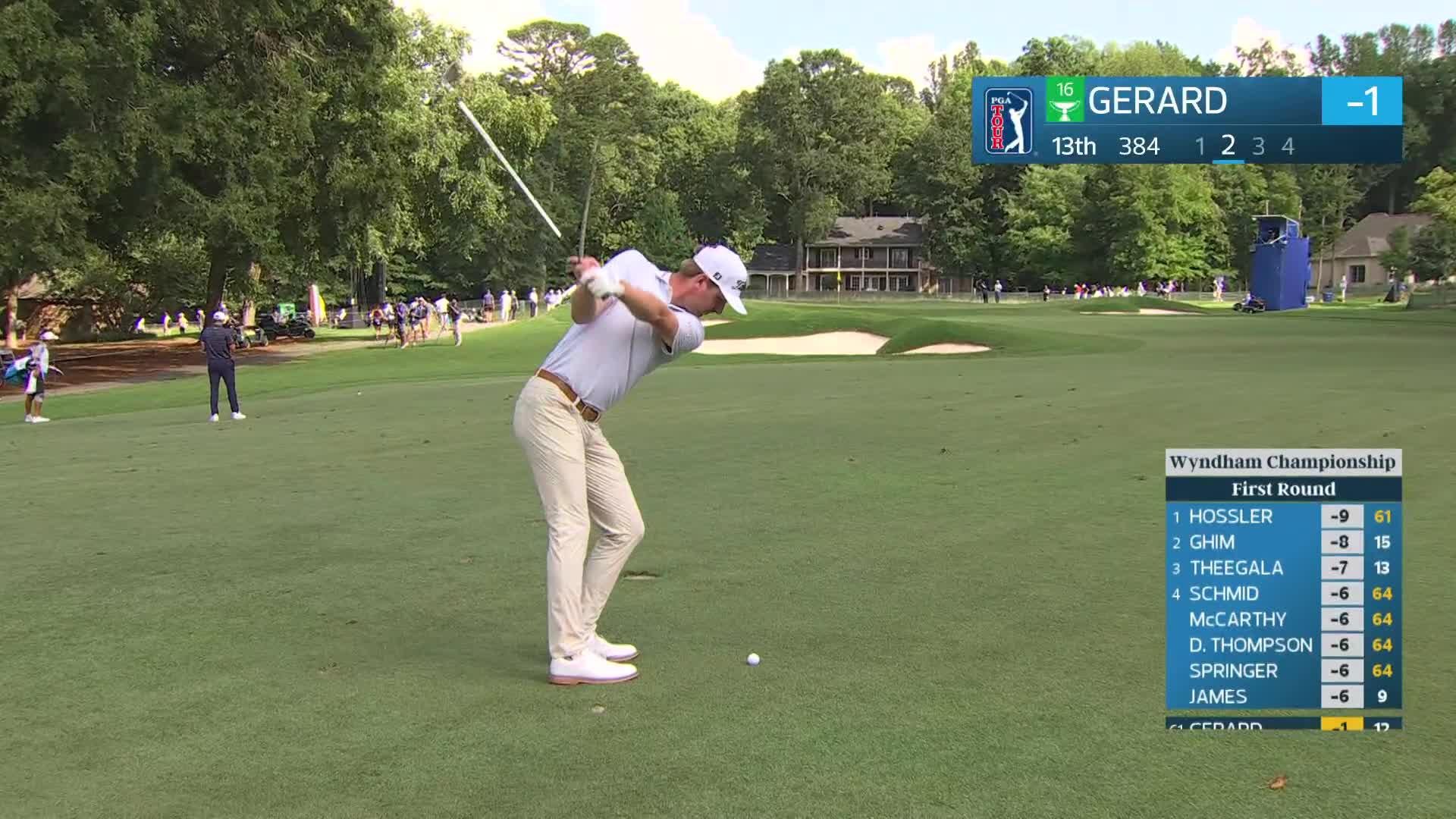 Ryan Gerard gets up-and-down from 116 yards for birdie on No. 13 at Wyndham
