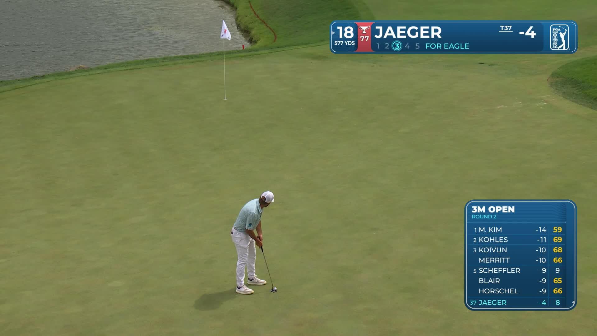Stephan Jaeger drains 6-foot putt for birdie on No. 18 at 3M Open