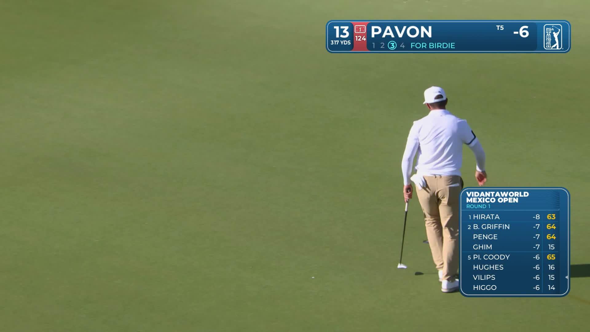 Matthieu Pavon drains 4-foot putt for birdie on No. 13 at Mexico Open
