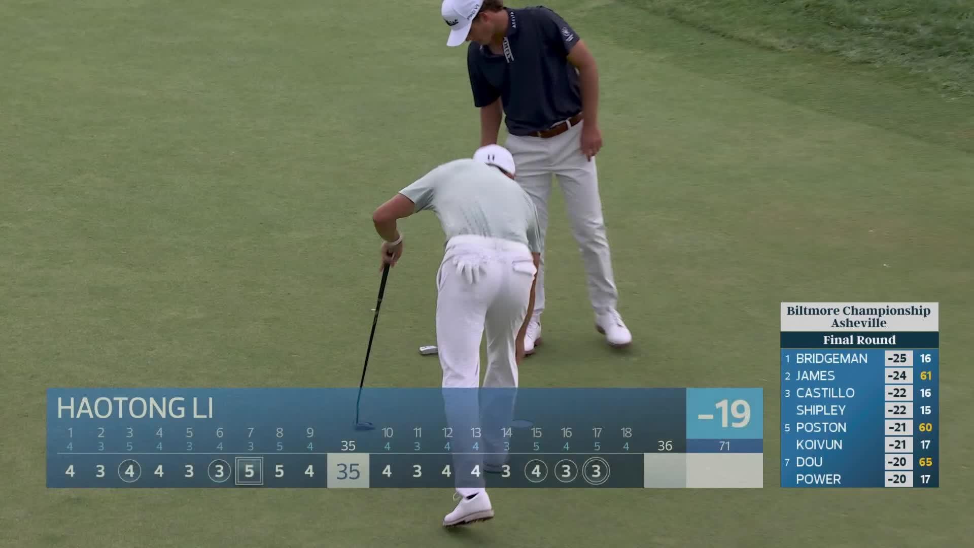 Haotong Li sinks 38-foot eagle putt on No. 17 at Biltmore Championship