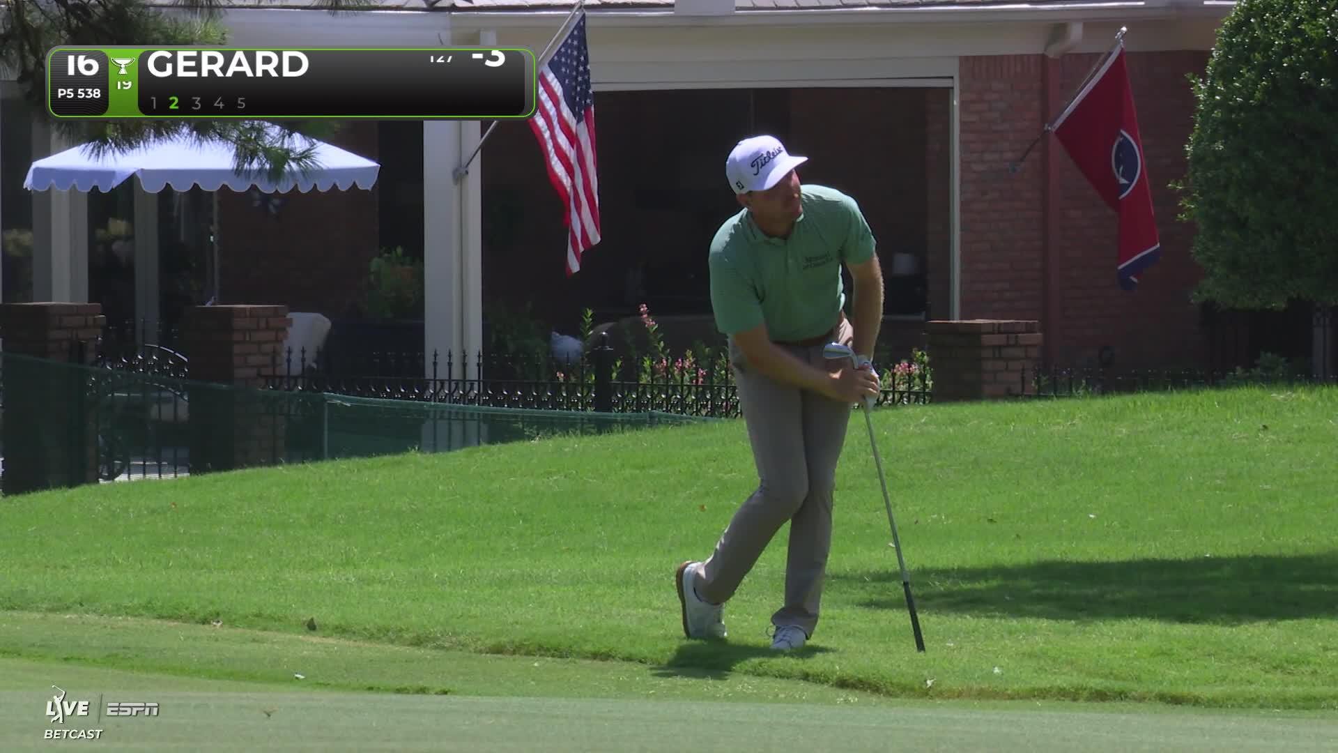 Ryan Gerard gets up-and-down from 65 feet for birdie on No. 16 at FedEx St. Jude