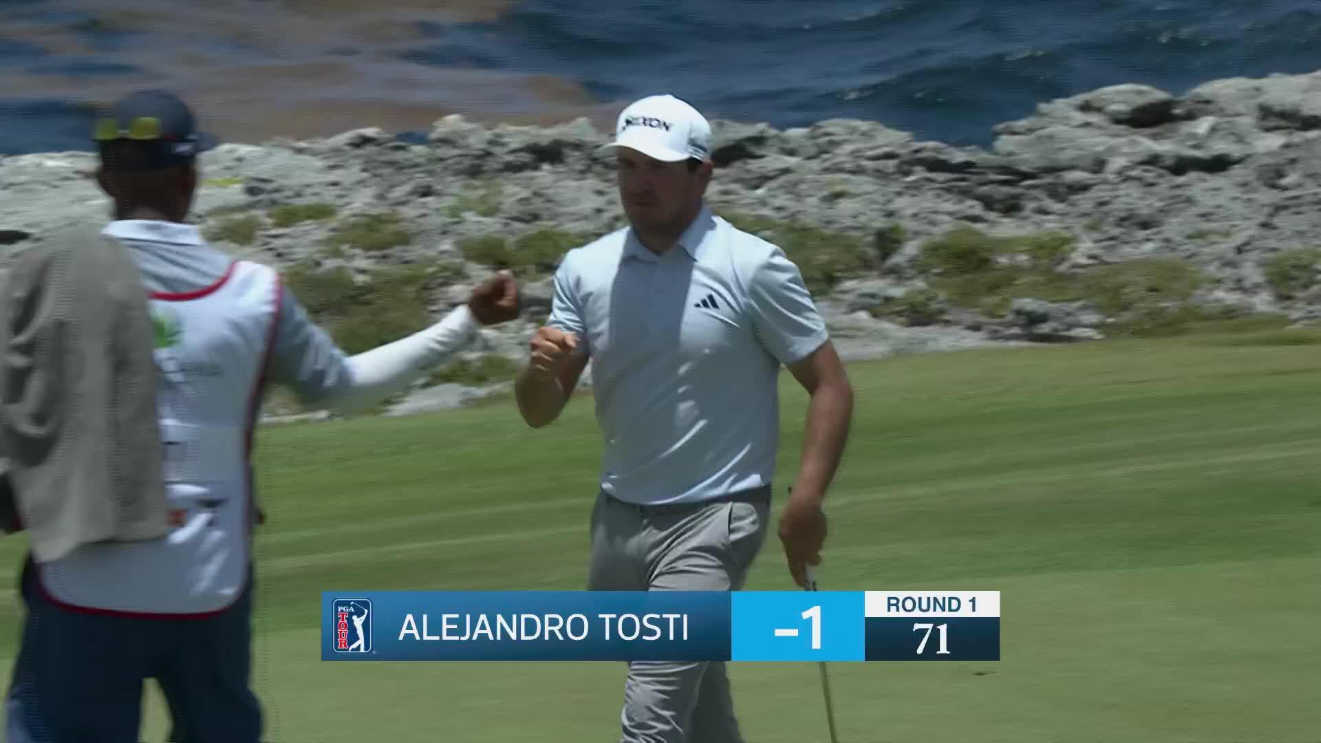 Alejandro Tosti holes 99-yard shot for birdie on No. 9 at Corales Puntacana