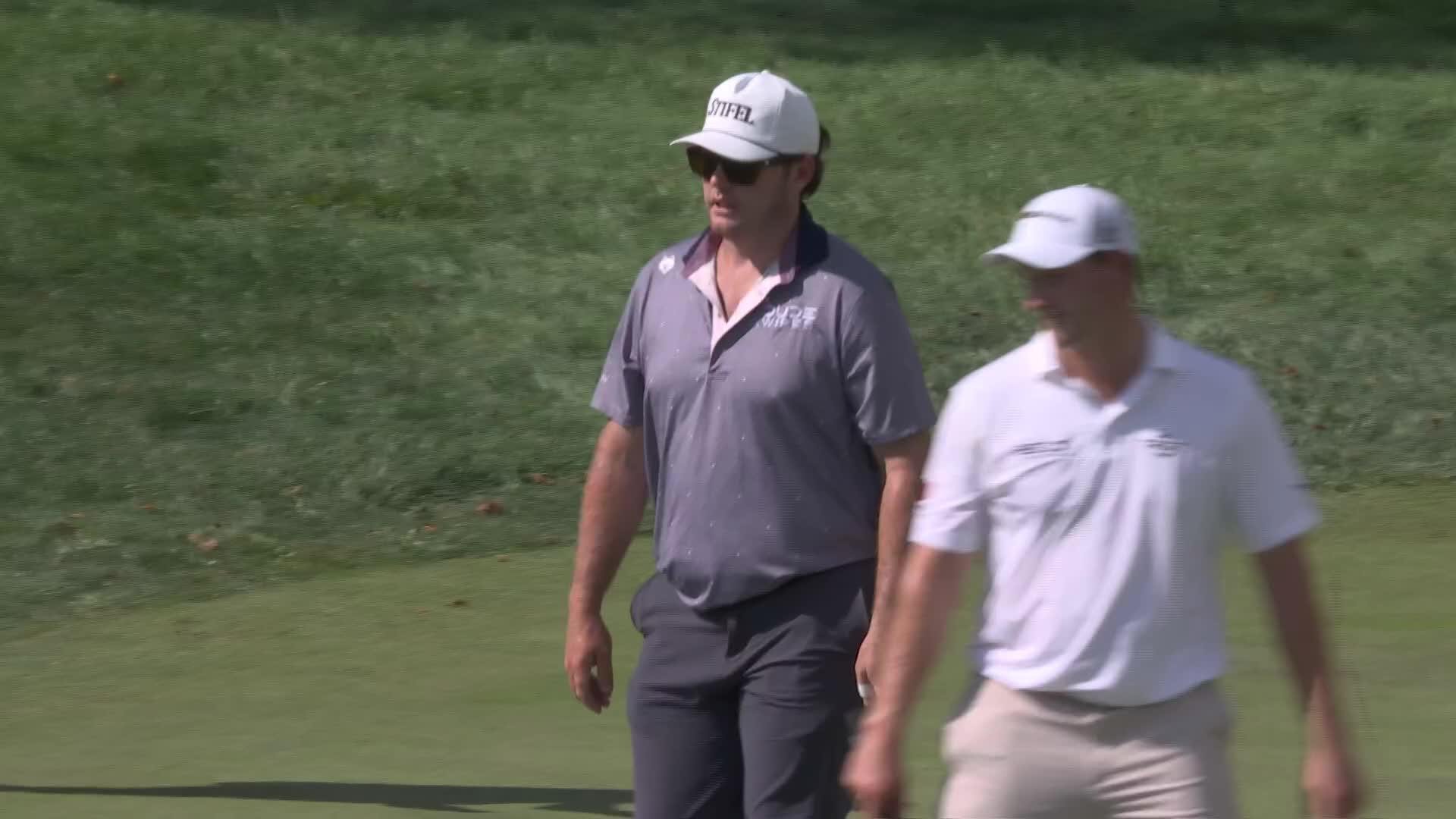 Harry Higgs sinks 27-foot birdie putt on No. 16 at Biltmore Championship