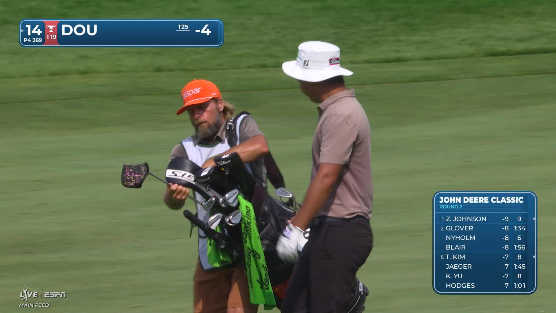Zecheng Dou taps in 8-inch putt for birdie on No. 14 at John Deere