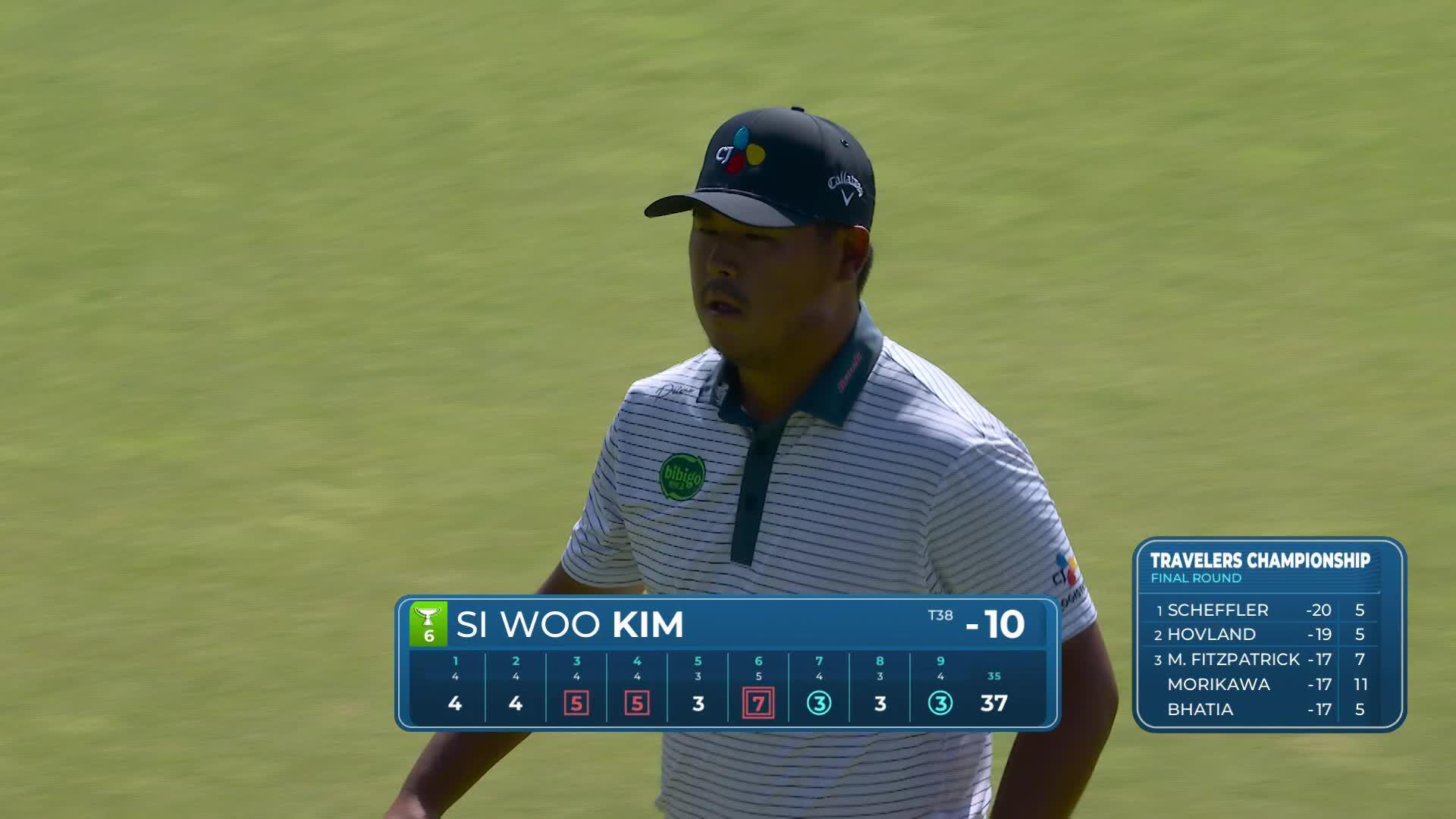 Si Woo Kim drains 3-foot putt for birdie on No. 9 at Travelers
