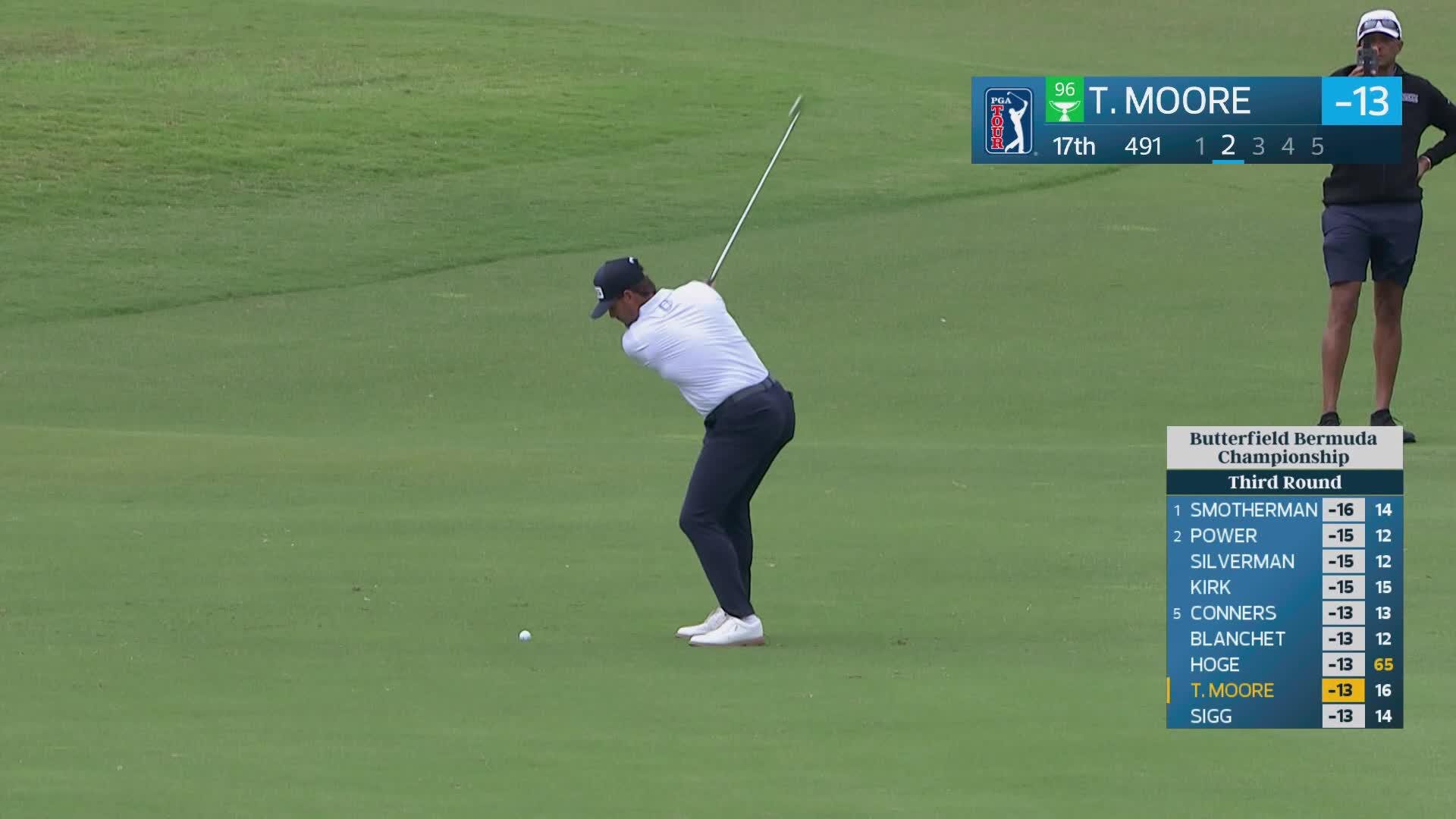 Taylor Moore sinks 4-foot putt for birdie on No. 17 at Butterfield Bermuda