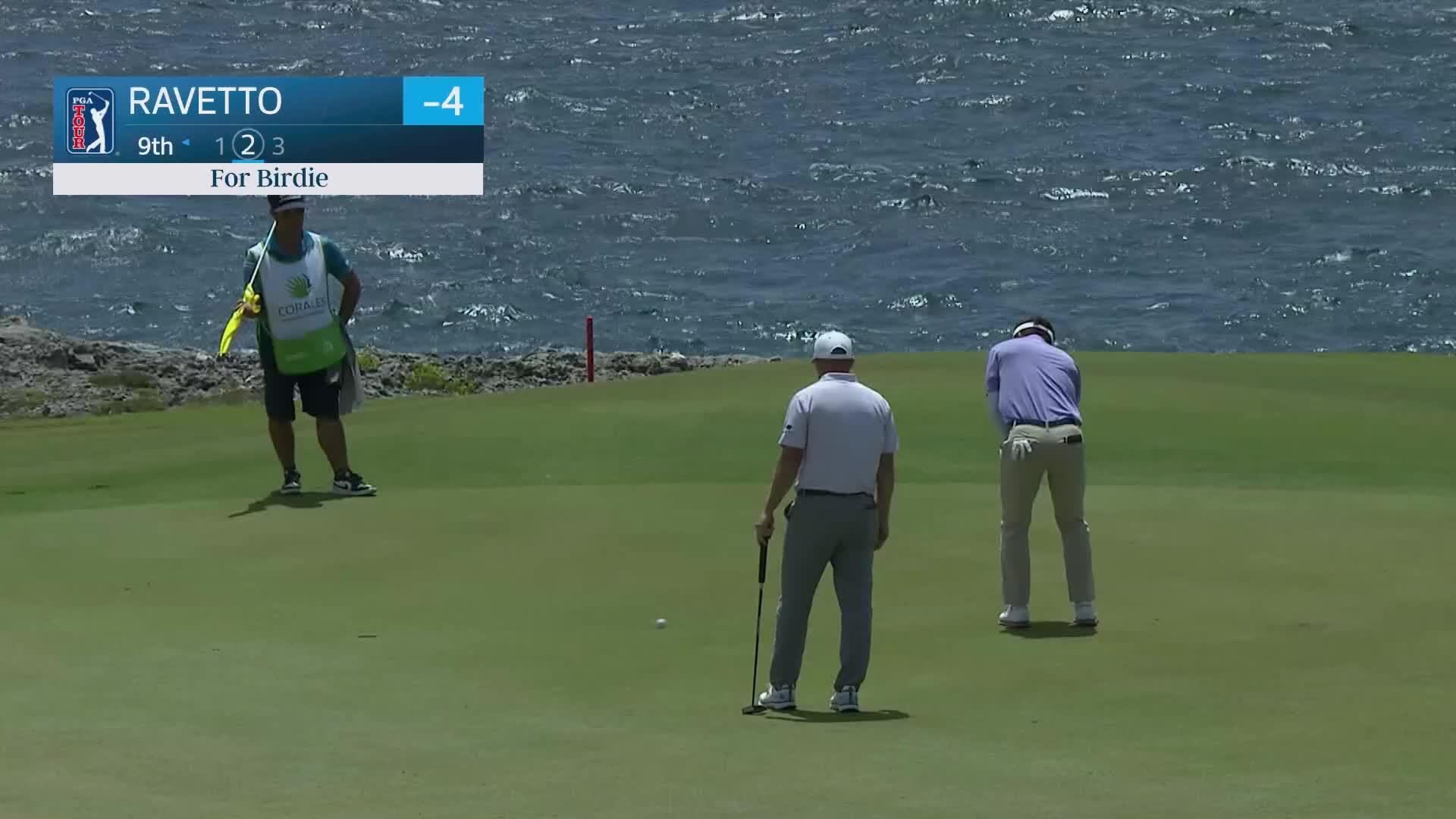 David Ravetto sinks 8-foot birdie putt on No. 9 at Corales Puntacana