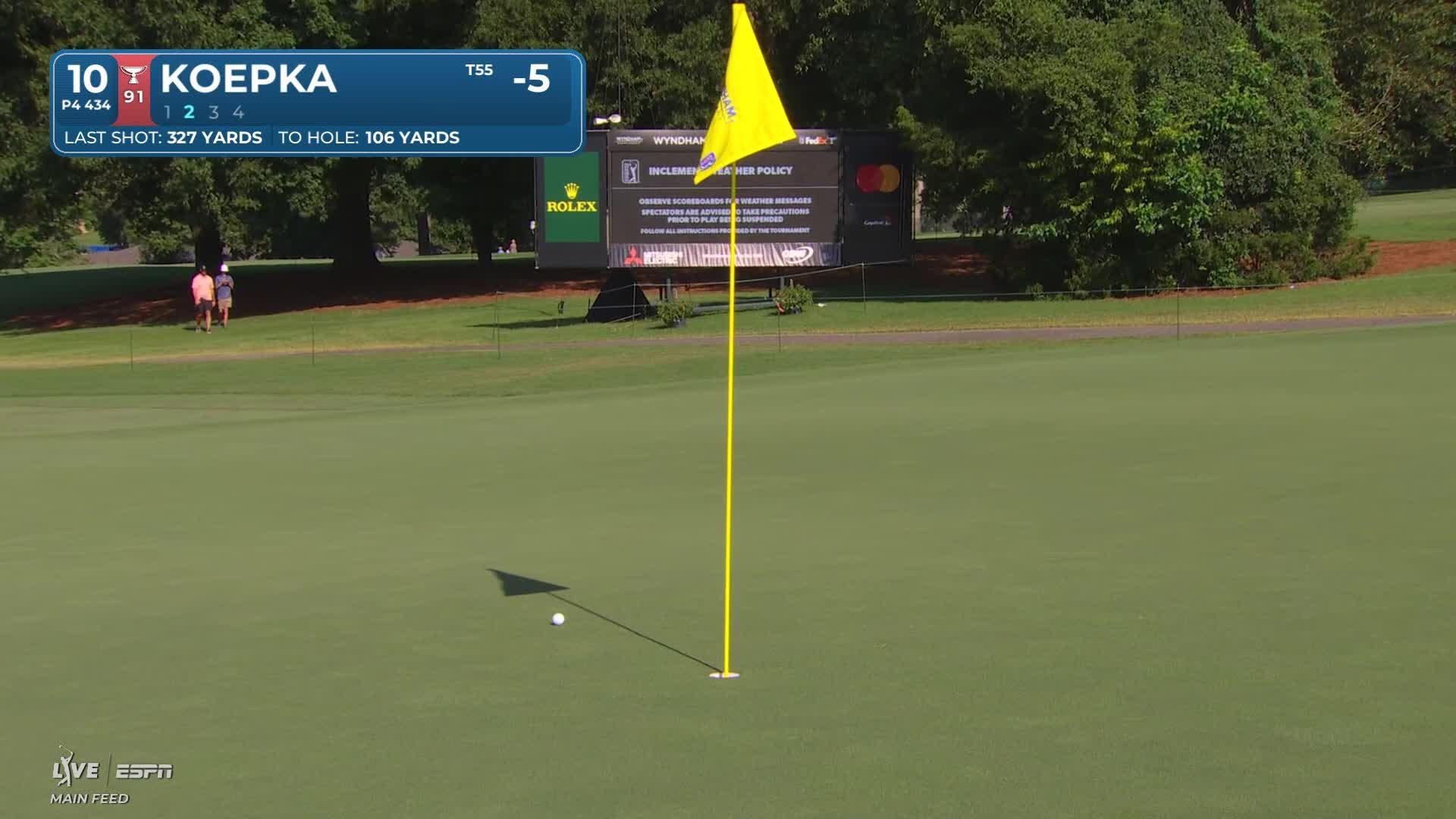Brooks Koepka gets up-and-down from 105 yards for birdie on No. 10 at Wyndham