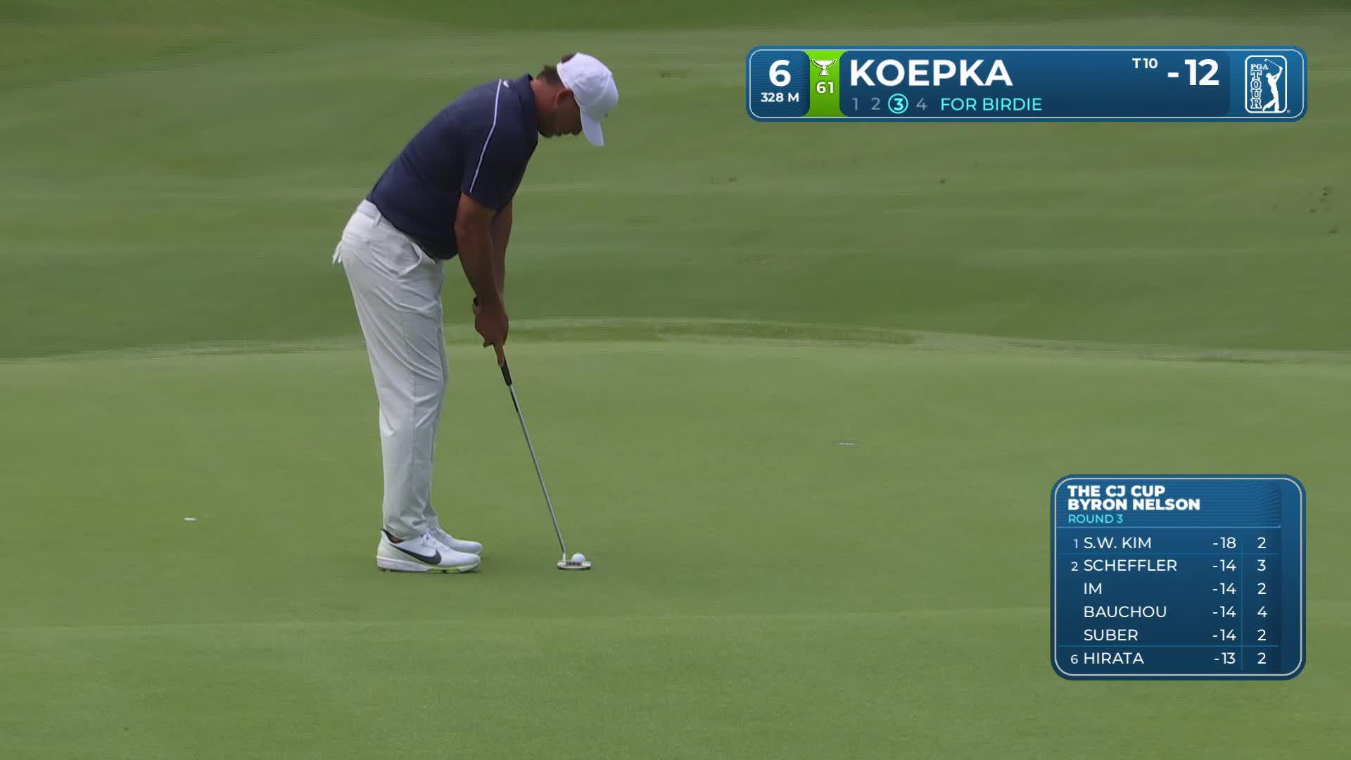 Brooks Koepka sinks 15-foot birdie putt on No. 6 at THE CJ CUP