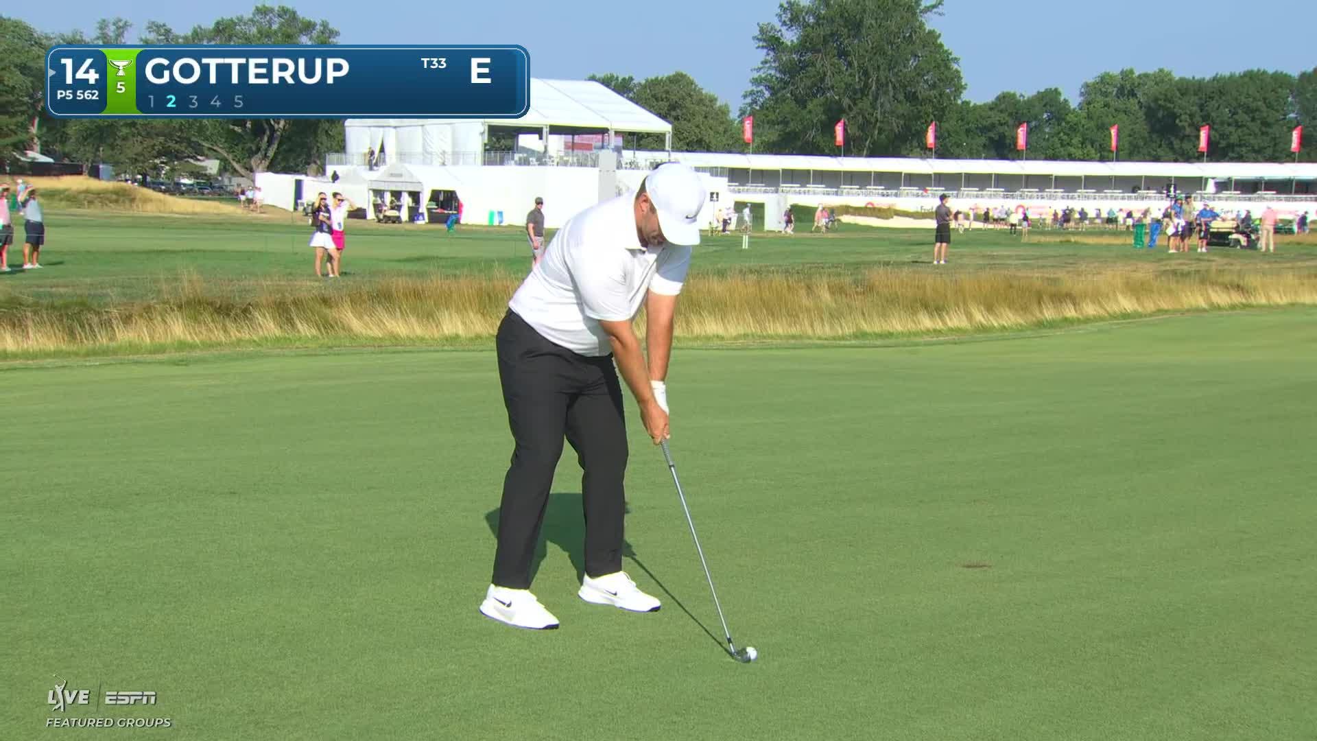 Chris Gotterup taps in 22-inch putt for birdie on No. 14 at Rocket Classic
