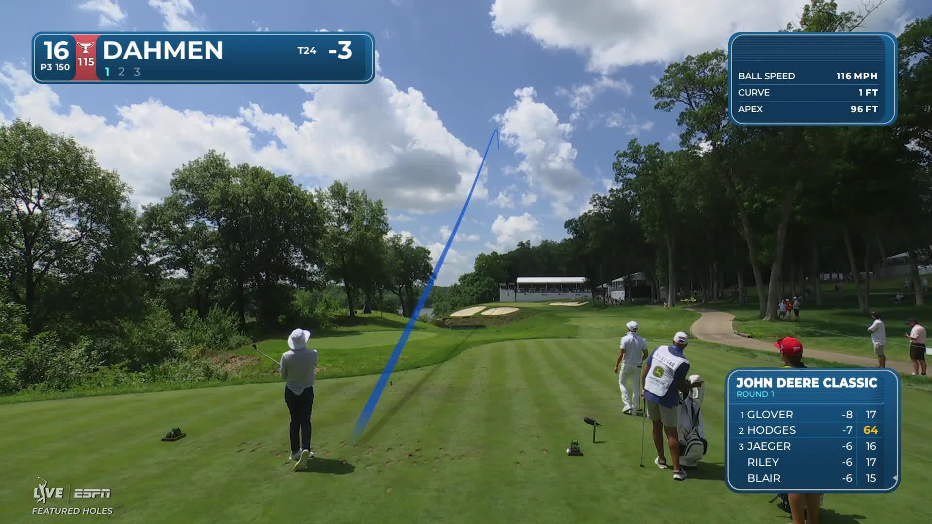 Joel Dahmen sinks 26-foot birdie putt on No. 16 at John Deere