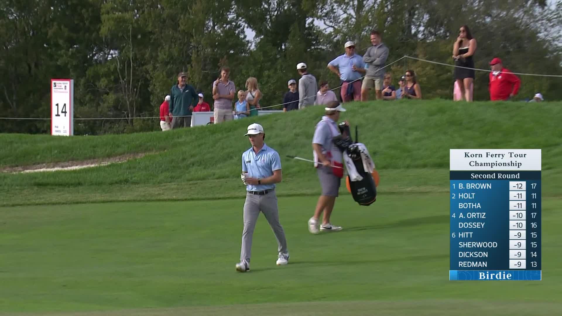 Drew Nesbitt holes out for birdie on No. 13 at Korn Ferry Tour Champ