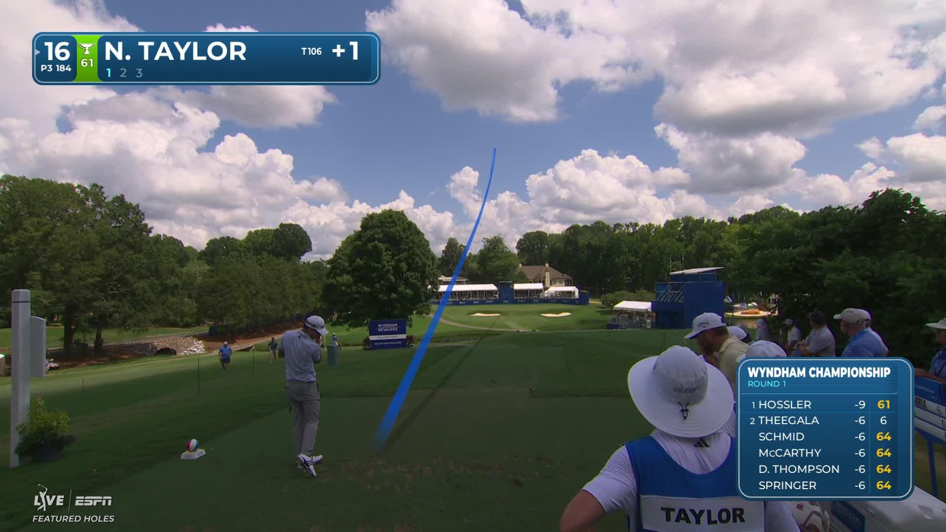 Nick Taylor drains 17-foot putt for birdie on No. 16 at Wyndham