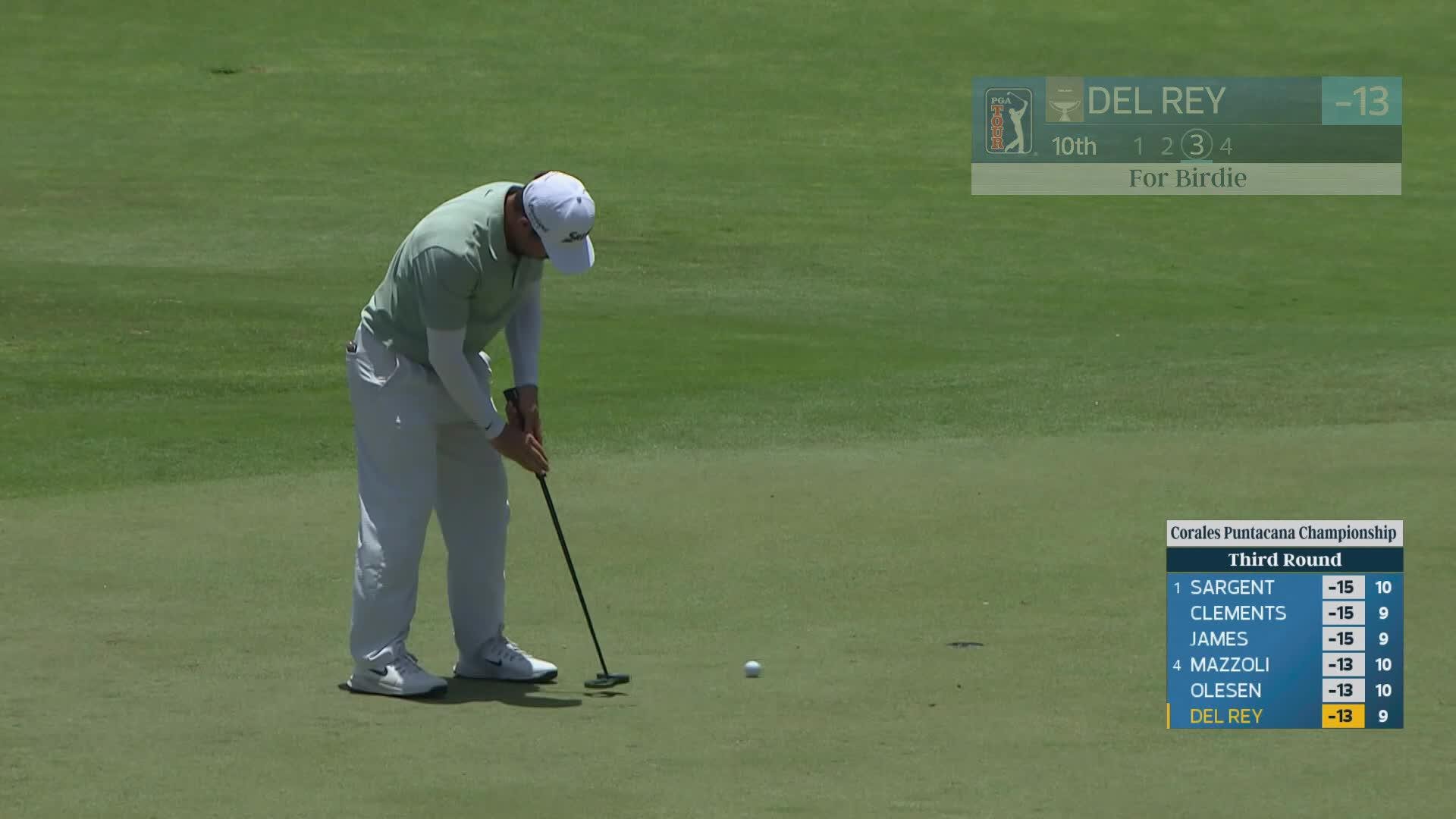 Alejandro Del Rey sinks 8-foot birdie putt on No. 10 at Corales Puntacana