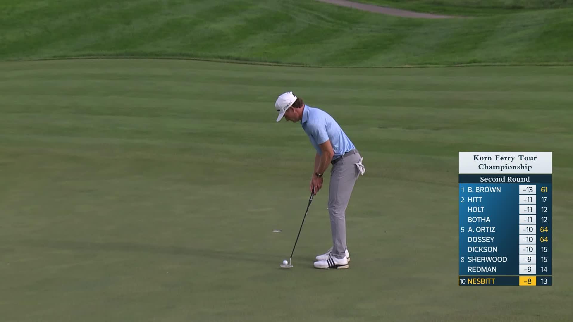 Drew Nesbitt makes birdie putt on No. 14 at Korn Ferry Tour Champ