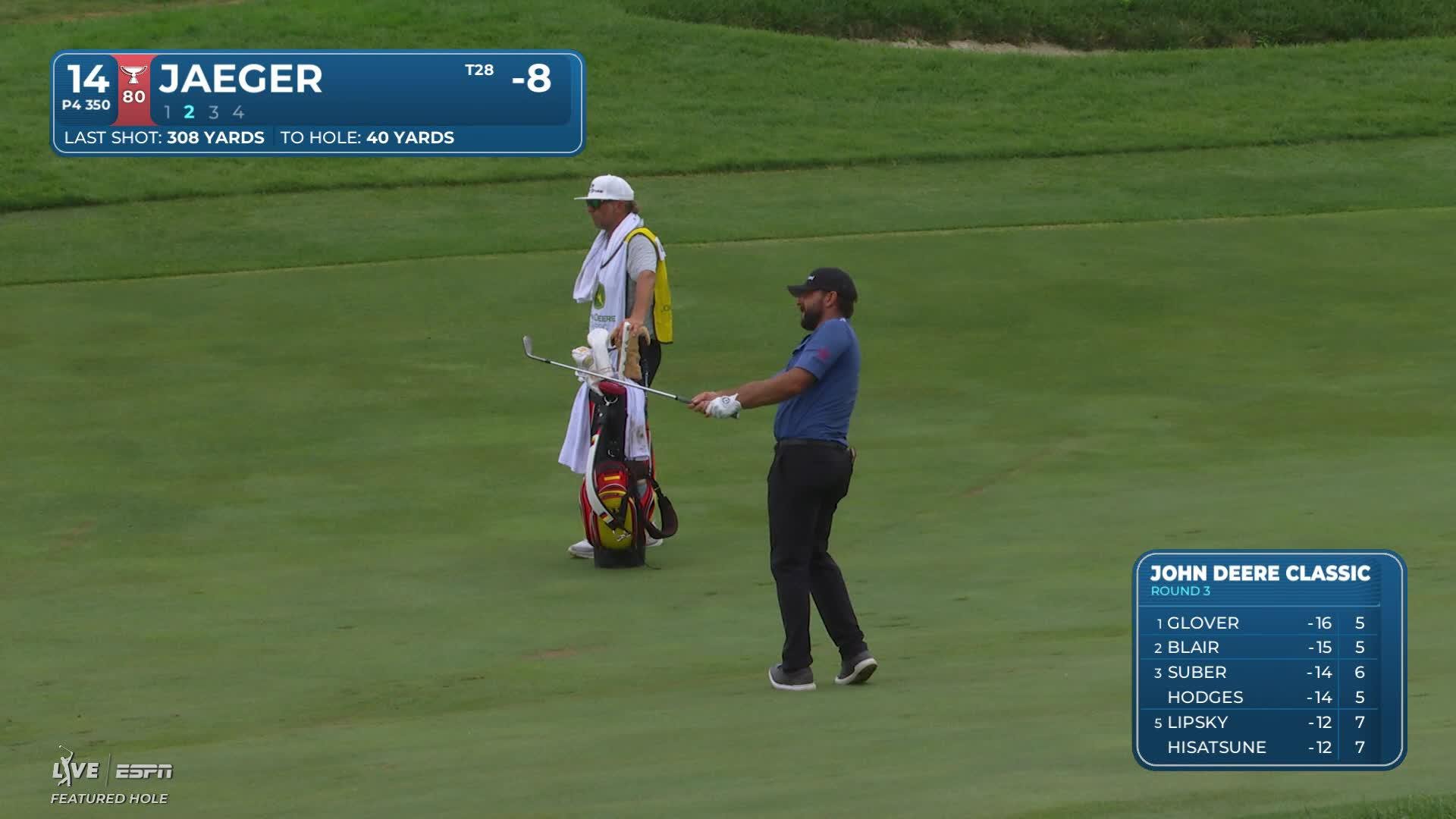 Stephan Jaeger drains 4-foot putt for birdie on No. 14 at John Deere