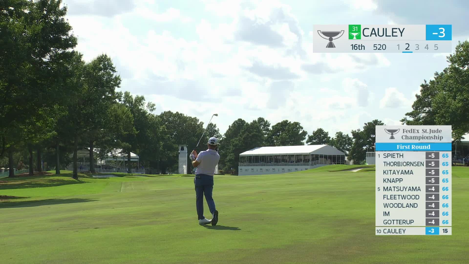 Bud Cauley sinks 6-foot putt for birdie on No. 16 at FedEx St. Jude