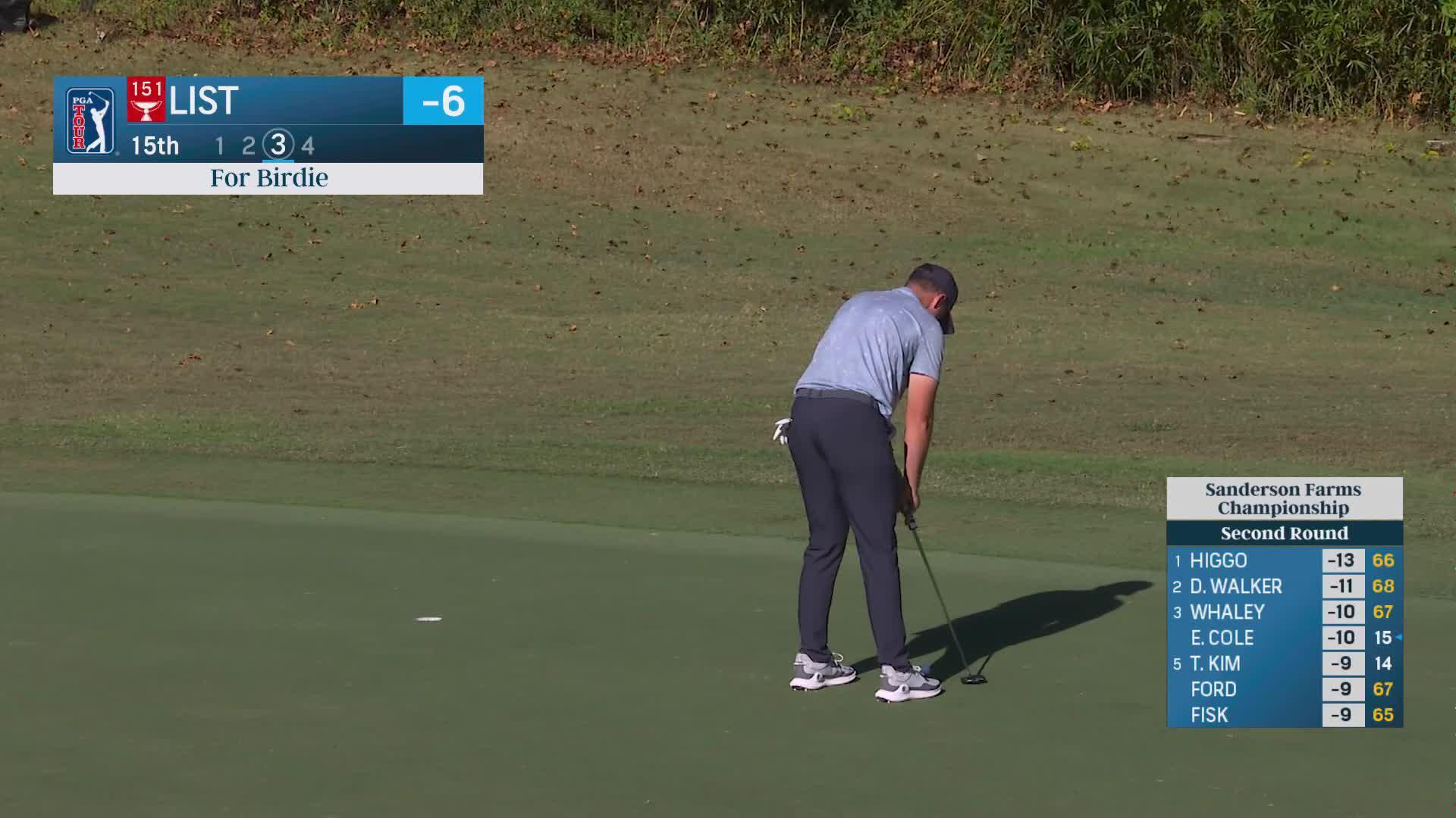 Luke List sinks 8-foot birdie putt on No. 15 at Sanderson Farms