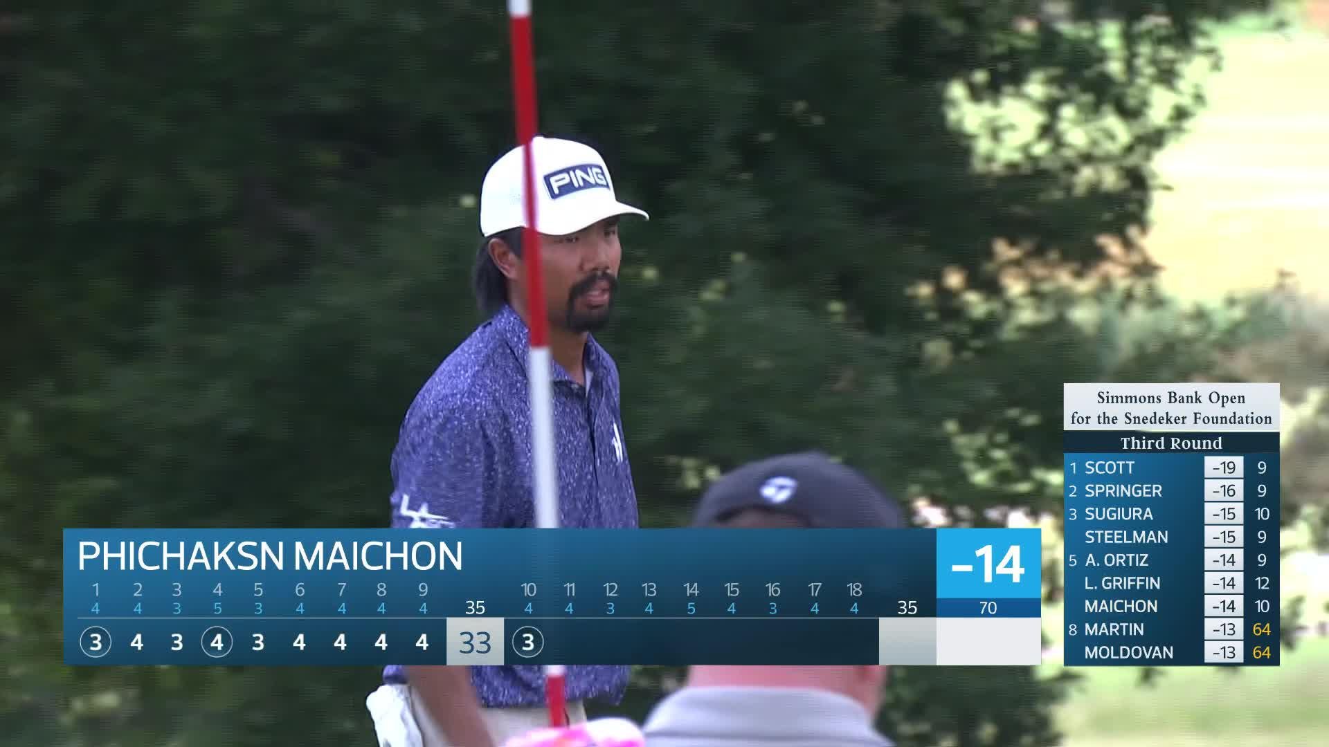 Phichaksn Maichon makes birdie on No. 10 at Simmons Bank Open